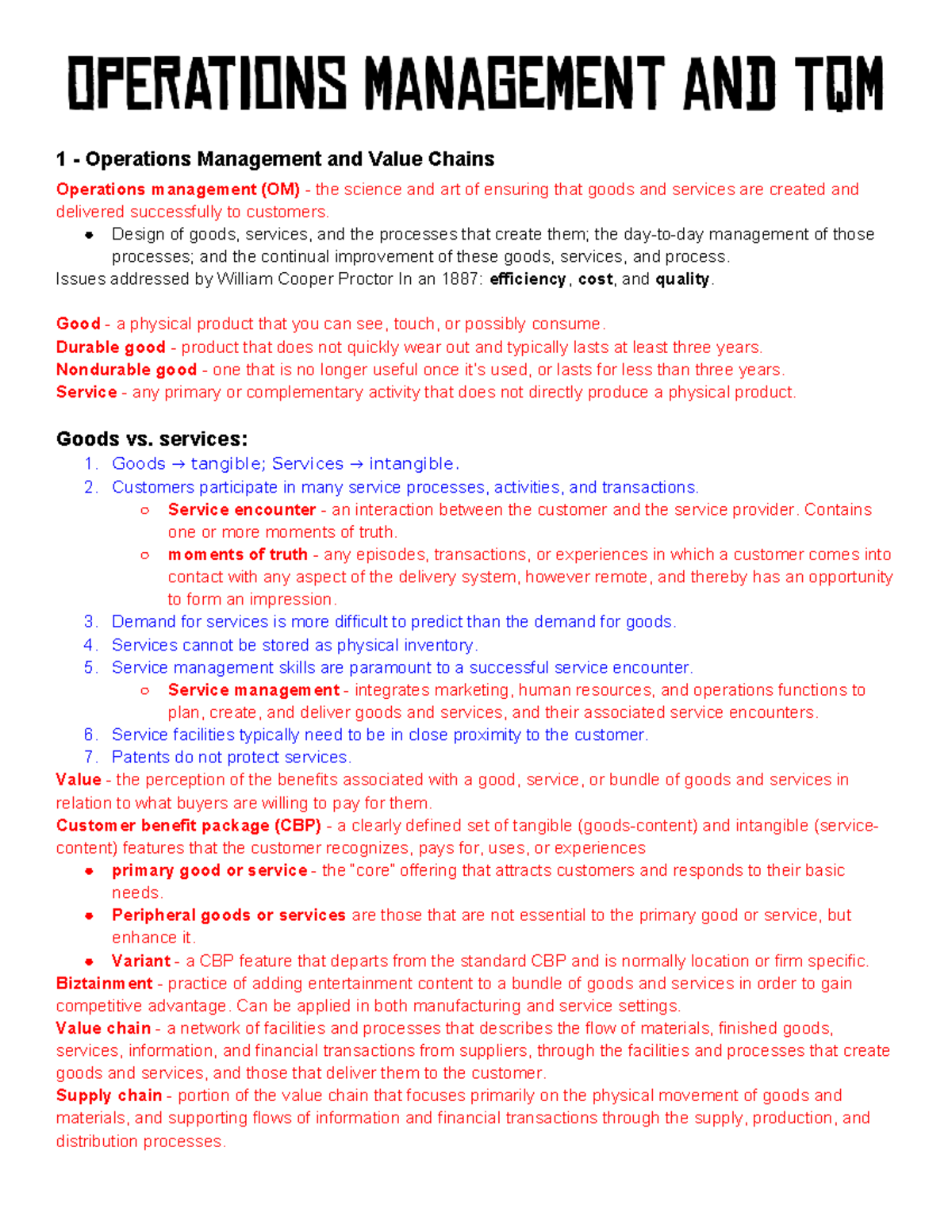 OM 1: Overview of Operations Management & Value Chains - Studocu