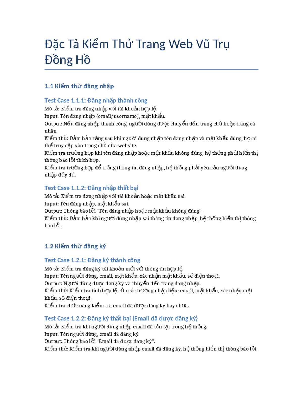 Đặc Tả Kiểm Thử Trang Web Vũ Trụ (Web Testing Specification) - Studocu