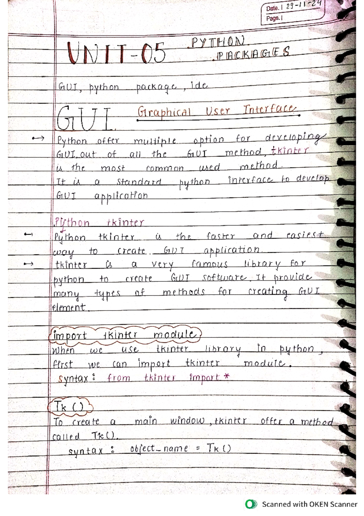 Python unit 5 - Date. I Page. I PYTHON PACKAGES GUI, python package ...
