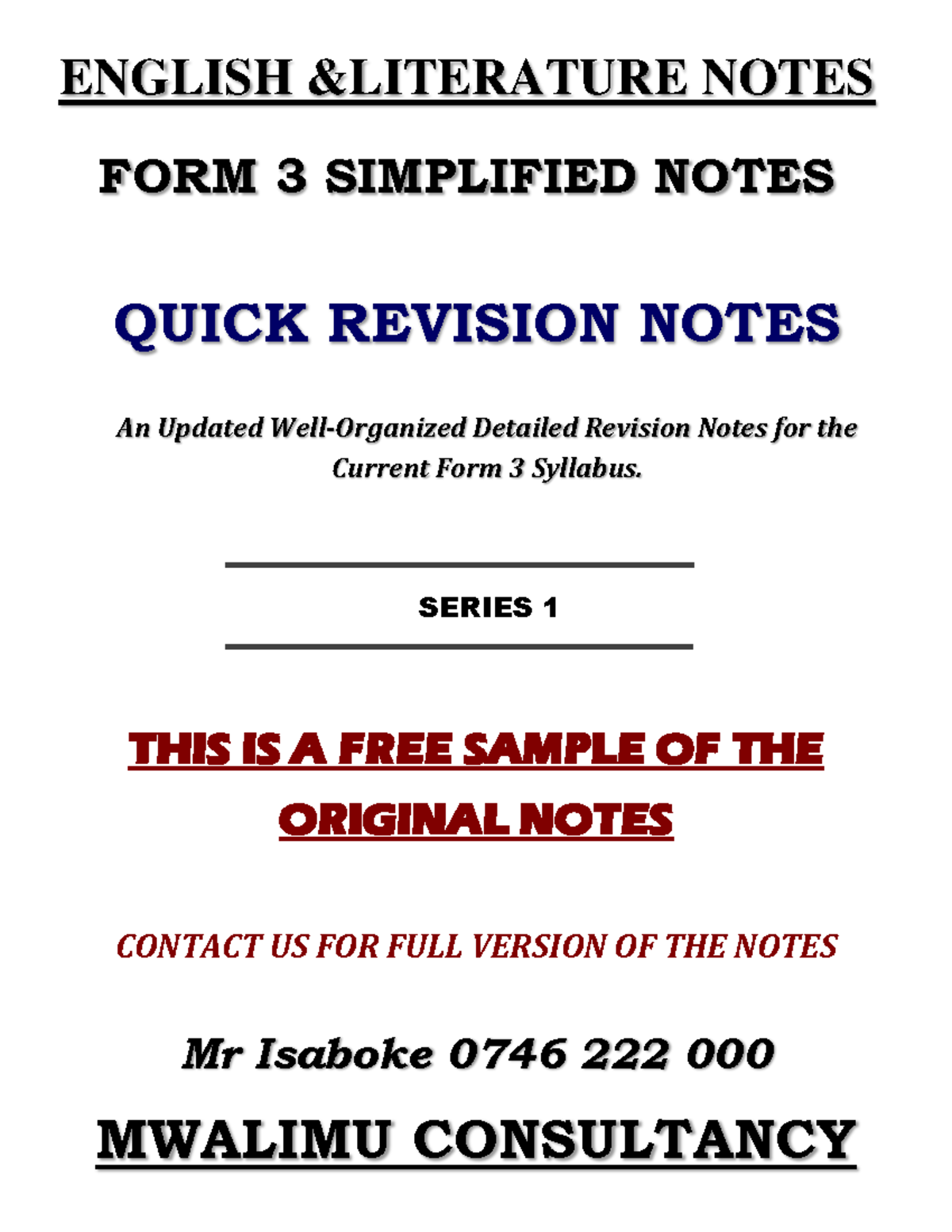 F3 English Literature Simplified Revision Notes SP-1 - Studocu