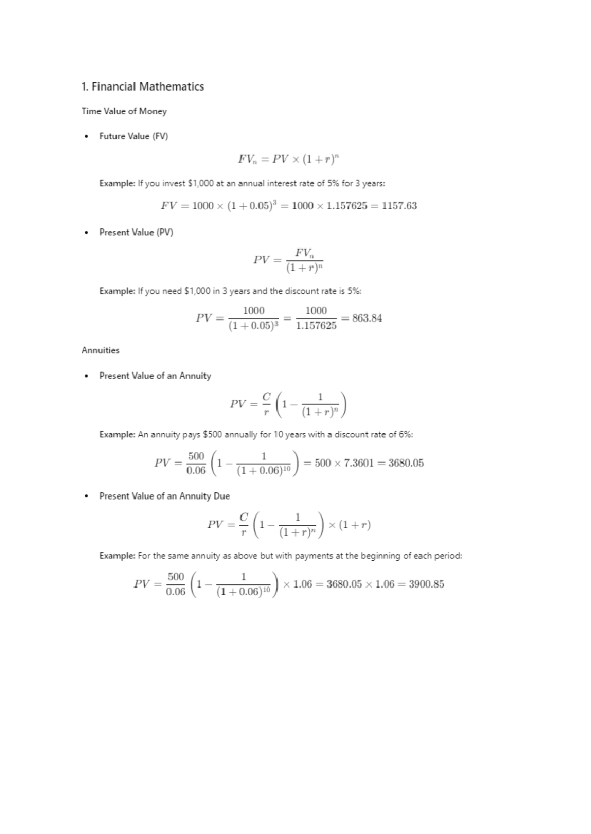 Formula revision - 1. Financial Mathematics Time Value of Money Future ...