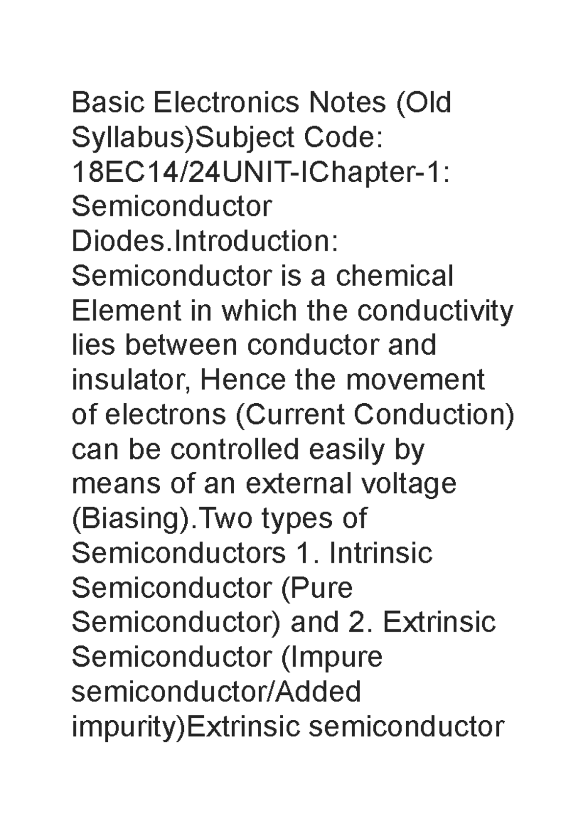 Basic Electricity Notes - Basic Electronics Notes (Old Syllabus)Subject ...