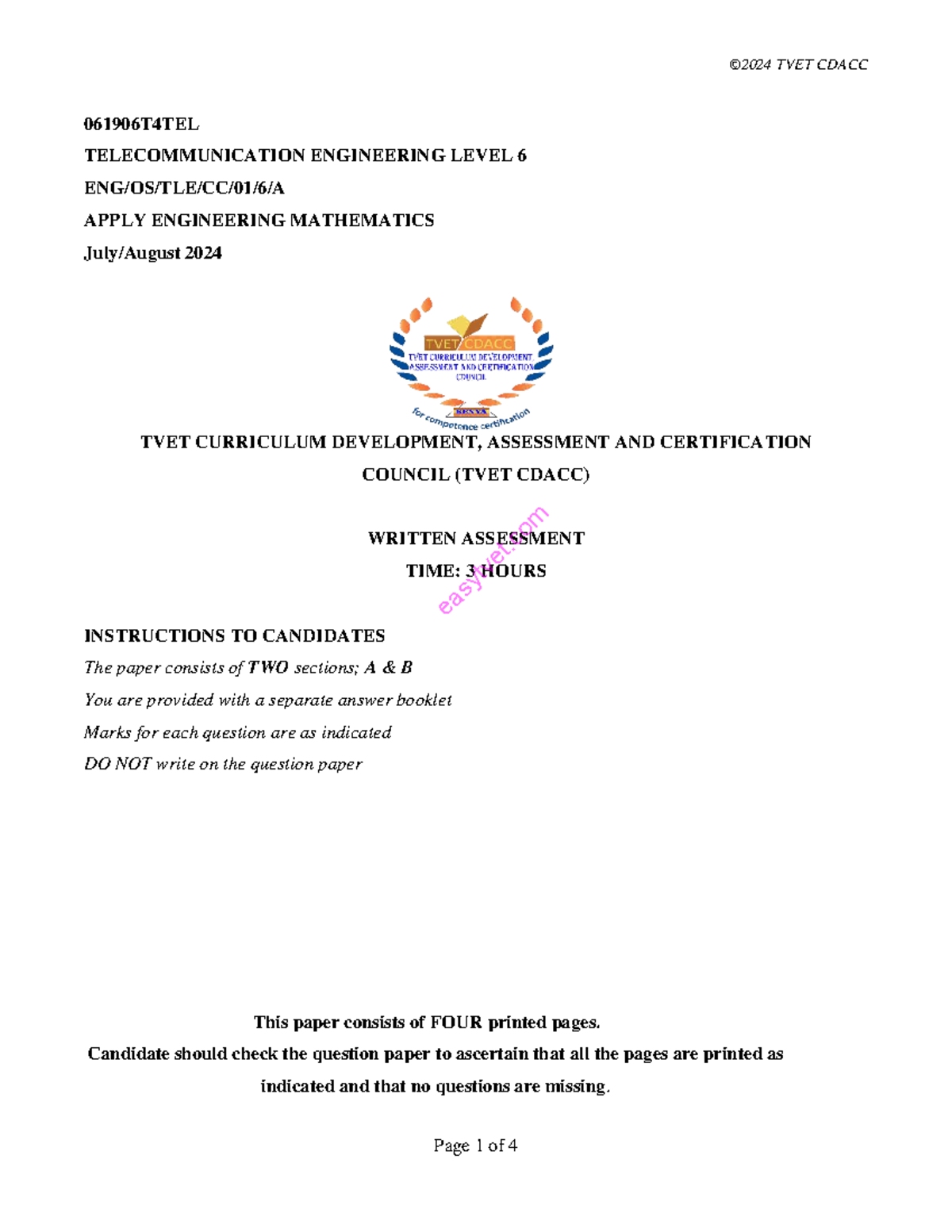 Mathematics CCDAC - Exam Paper Solutions for Telecommunication ...