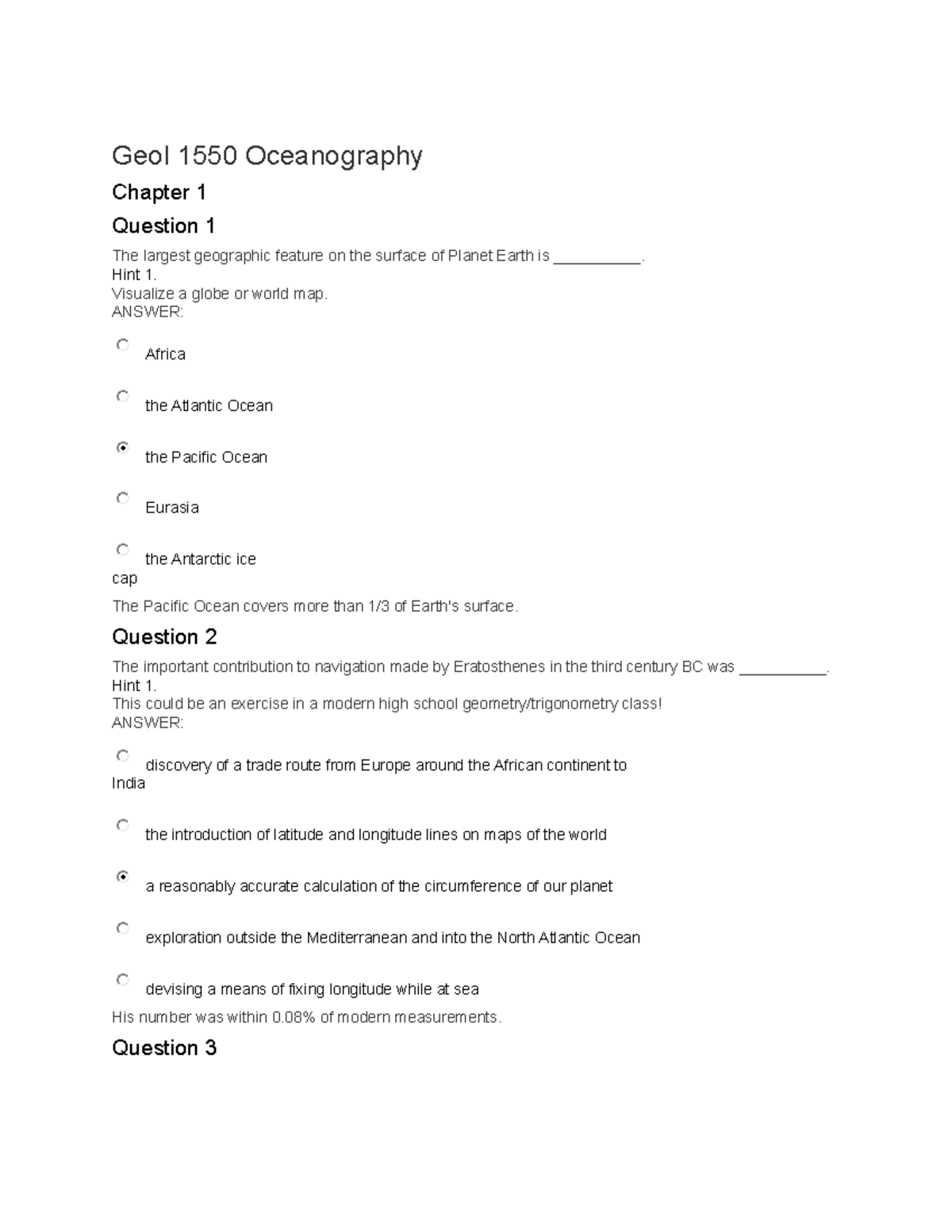 Geol 1550 Oceanography - Chapter 1 Study Guide and Concept Review ...