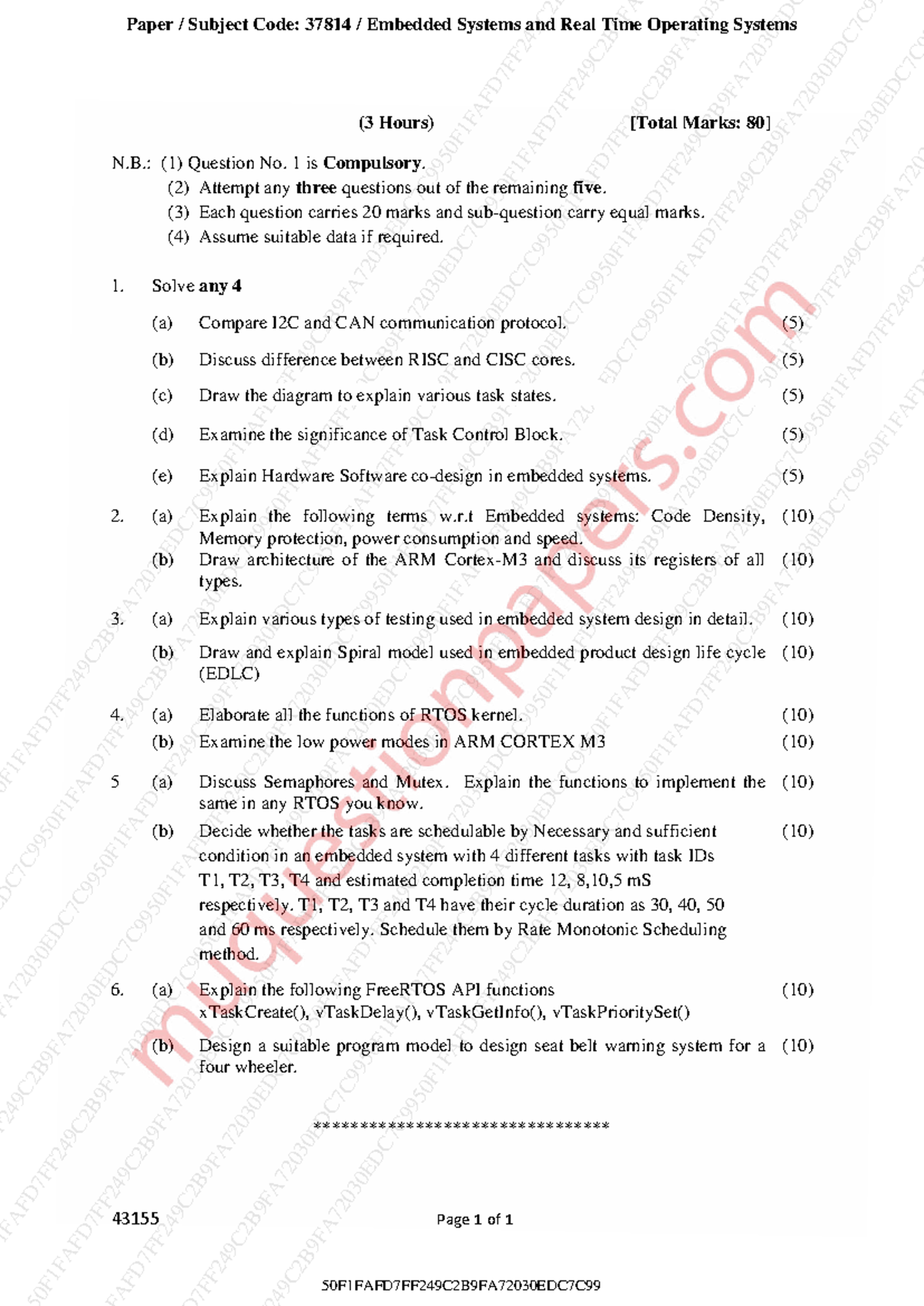Embedded Systems and Real-Time Operating Systems Exam - BE Electronics ...
