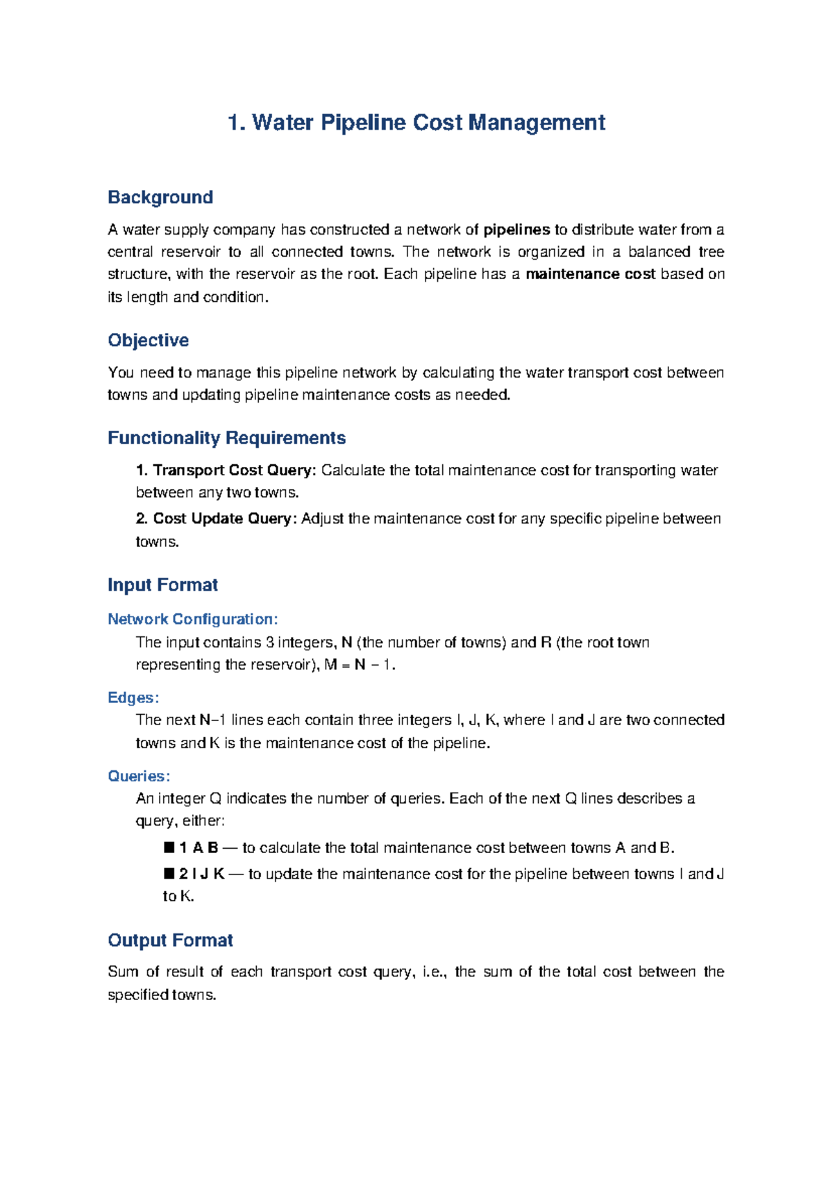 Water Pipeline Cost Management: Cost Queries & Updates - Studocu