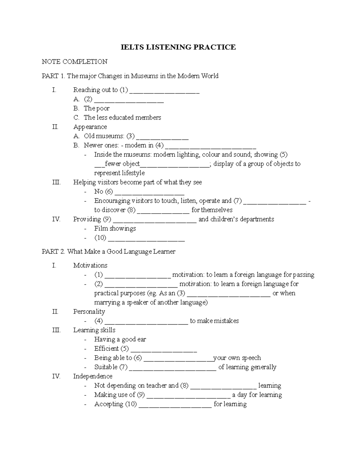 IELTS Listening Practice: Note Completion Part 1 & 2 - Studocu