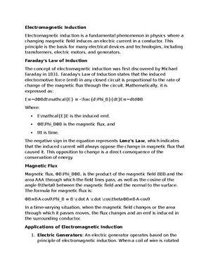 Electromagnetic Induction - Study Notes & Assignments - Studocu