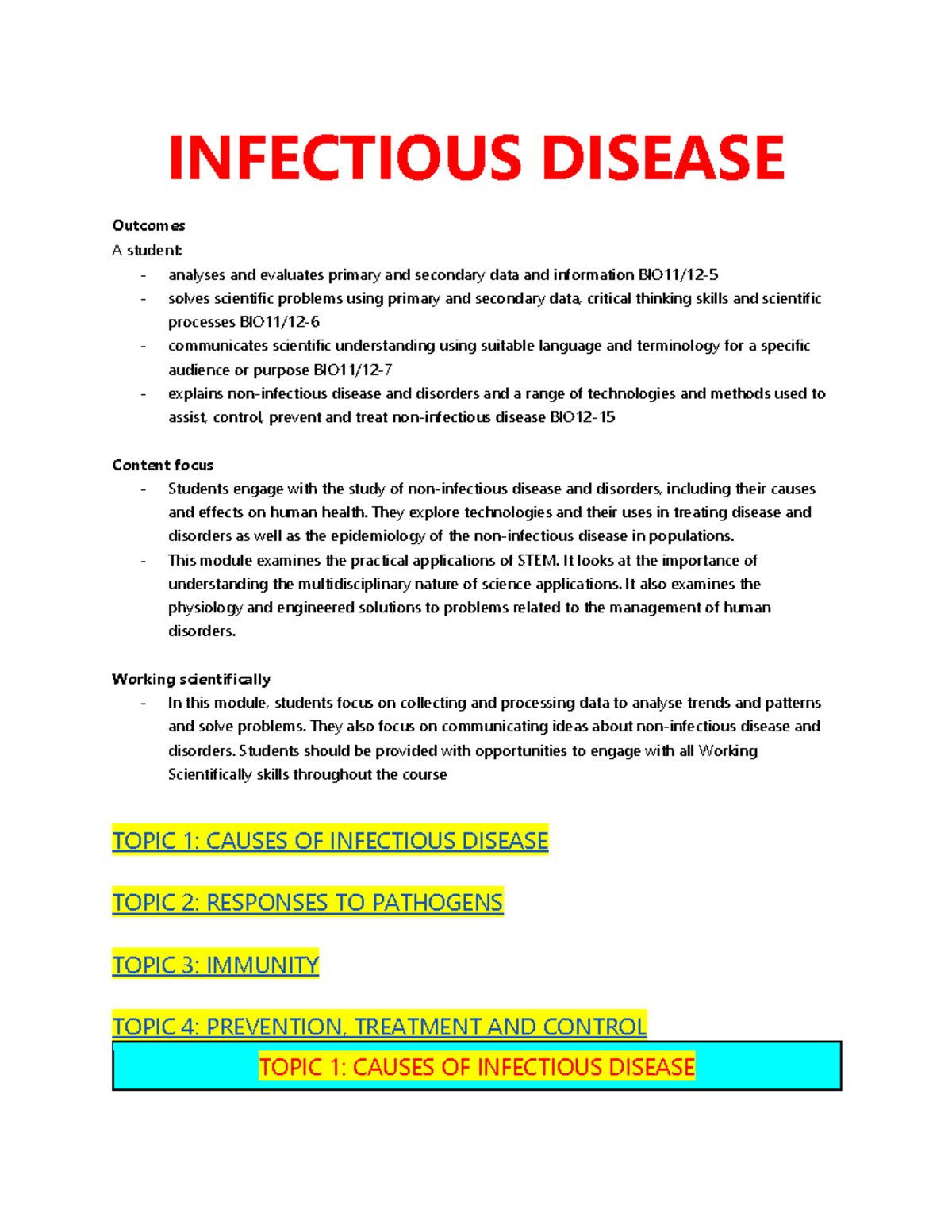 Infectious Disease Study Notes | BIO12 Final Exam Preparation - Studocu