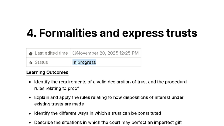 4. Formalities and Express Trusts: Key Legal Principles and Cases - Studocu