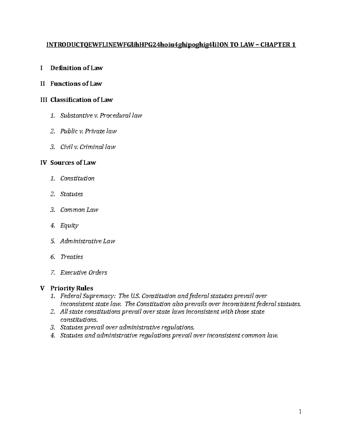 Law 101: Intro to Law - Chapter 1 Summary and Key Concepts - Studocu