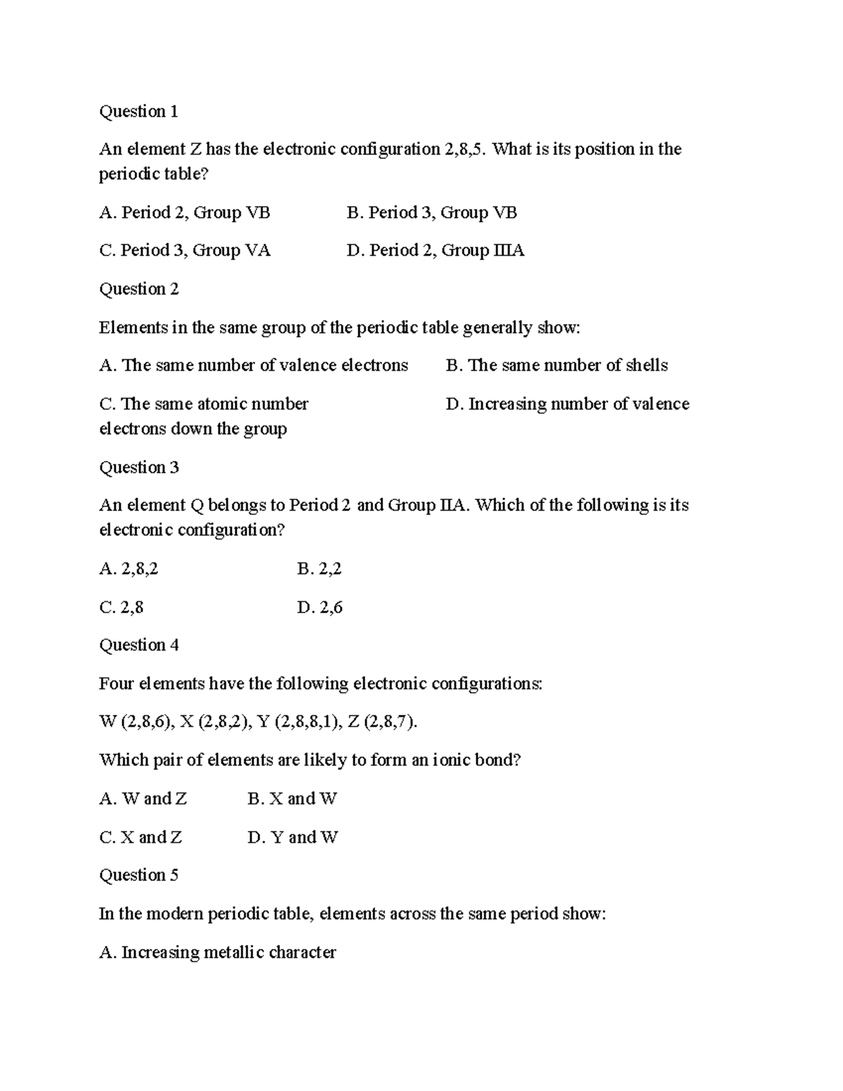 Chapter 5: Periodic Table Position & Element Configurations - Studocu
