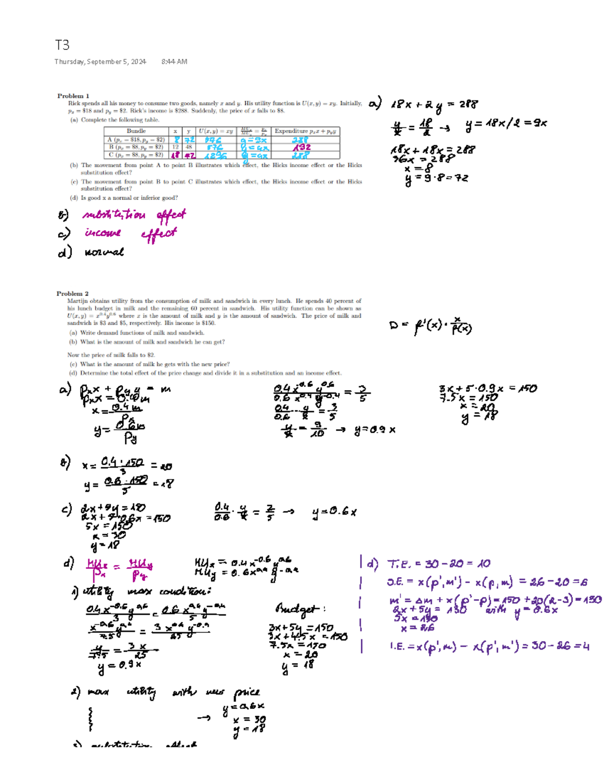 Economics Tutorial 3: Analyzing Utility and Consumer Behavior - Studeersnel