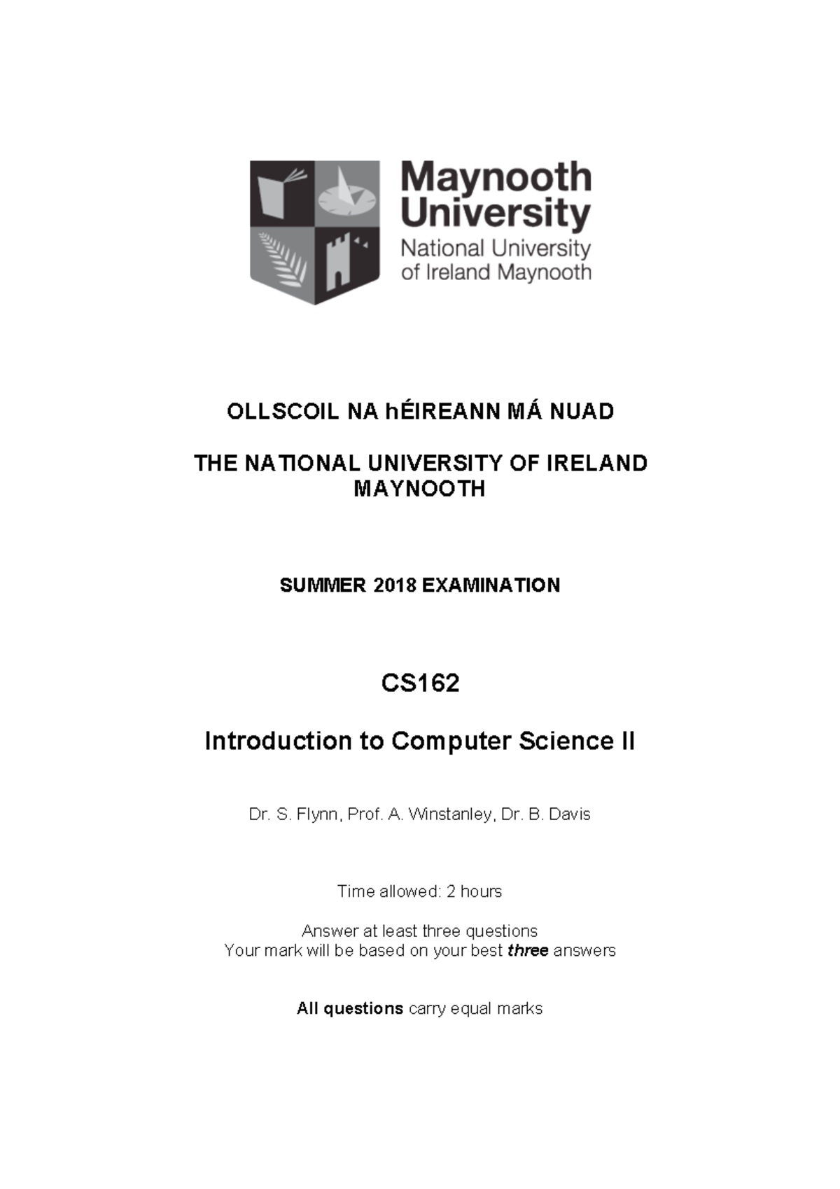 CS162 Summer 2018 Final Exam Solutions for Computer Science II - Studocu