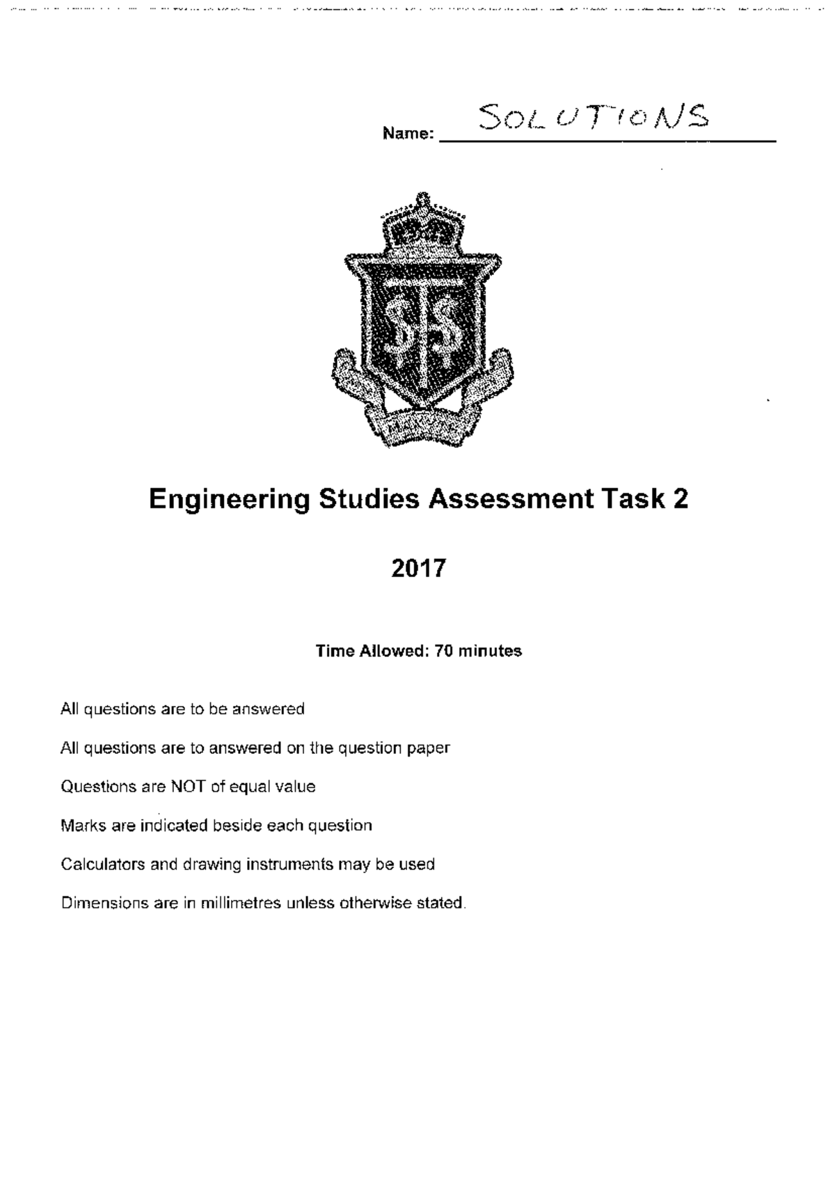 Assessment 2 2017 Solutions for Engineering Studies - Studocu