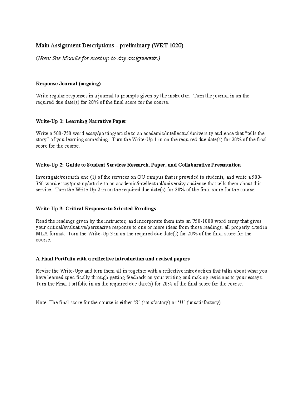 Assignments for WRT 1020 - Main assignment descriptions and guidelines ...