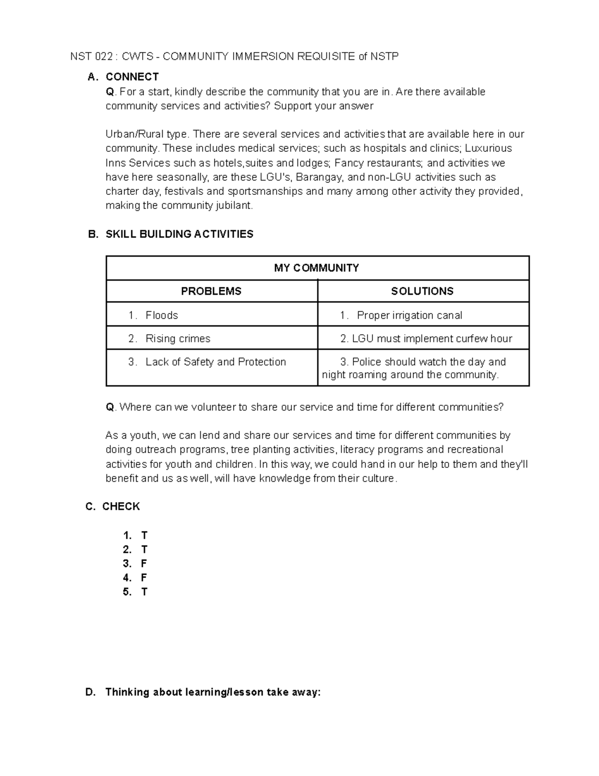 Community Immersion Requisite of NSTP - NST 022 : CWTS - COMMUNITY ...