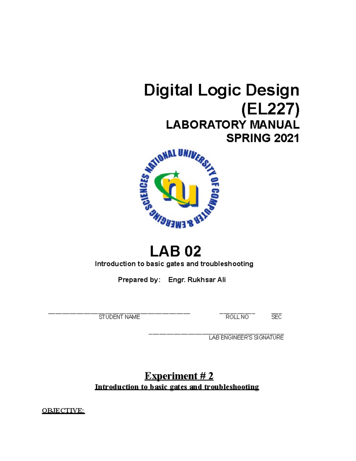 Lab 2 - Digital Logic Design (EL227) - Basic Gates & Troubleshooting ...