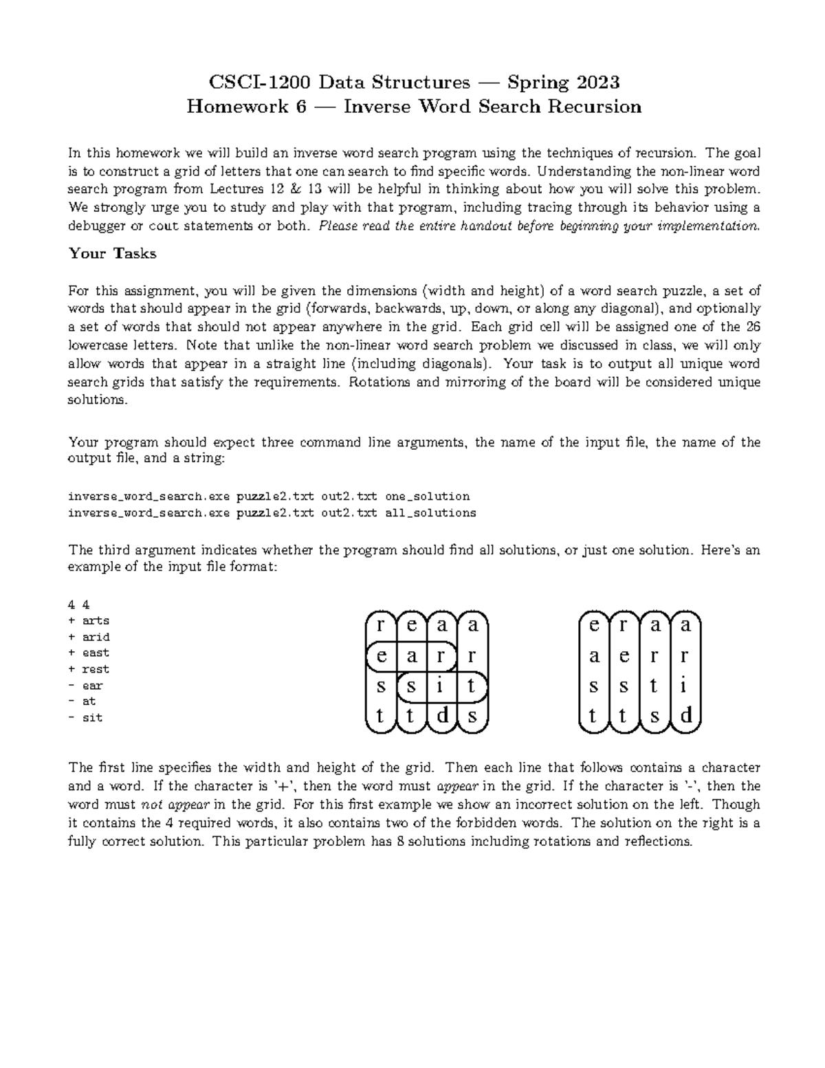 CSCI-1200 Spring 2023 - Homework 6: Inverse Word Search Recursion - Studocu