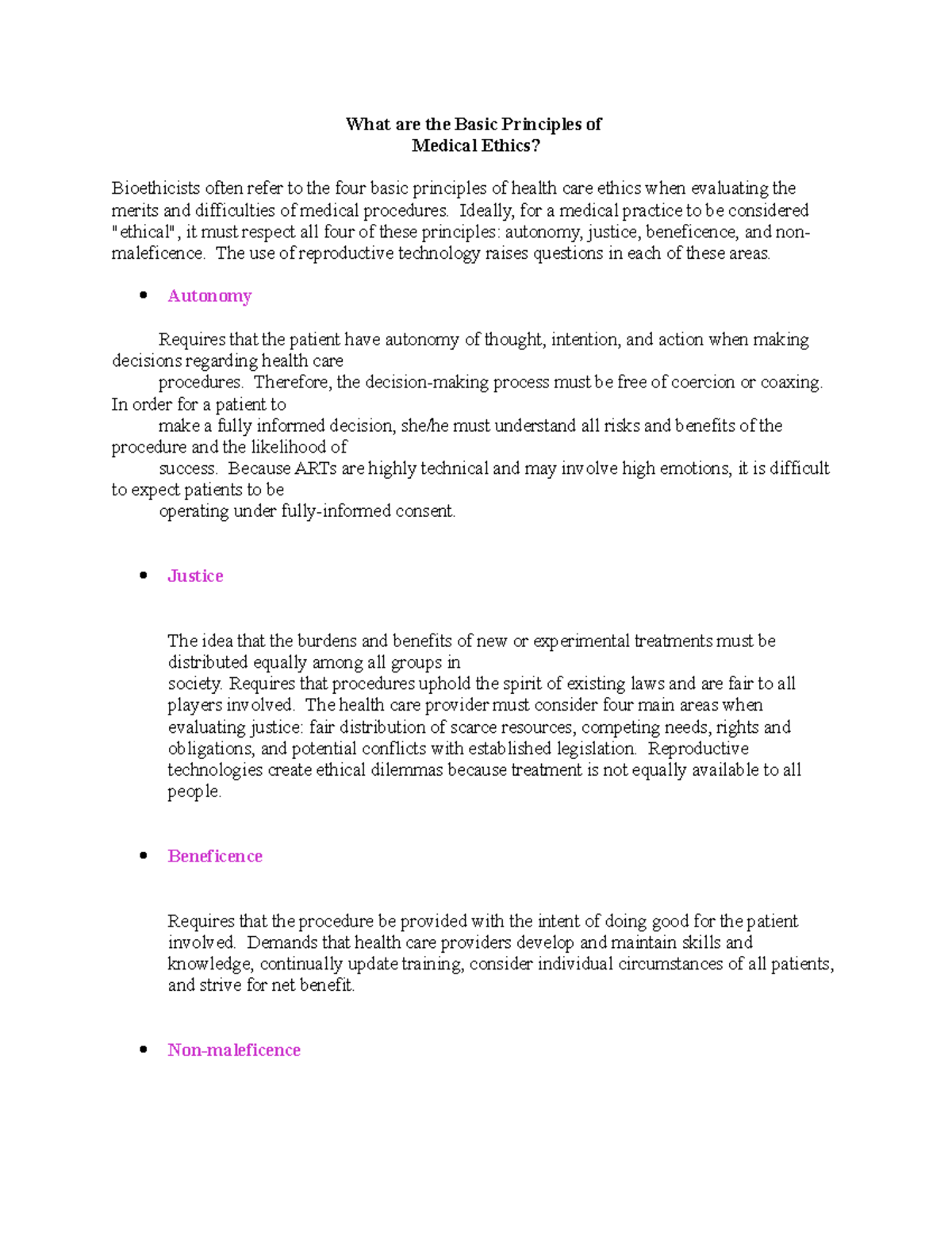 Basic Principles of Medical Ethics: Autonomy, Justice, Beneficence ...