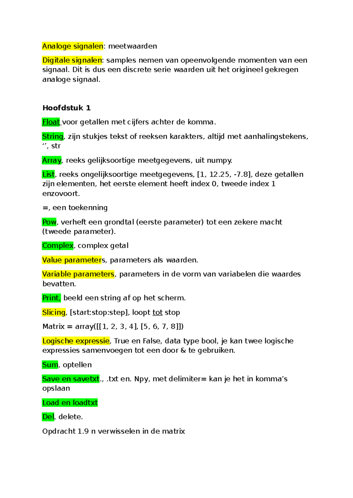 Samenvatting van Digitale Signalen en Matrixverwerking in Python ...