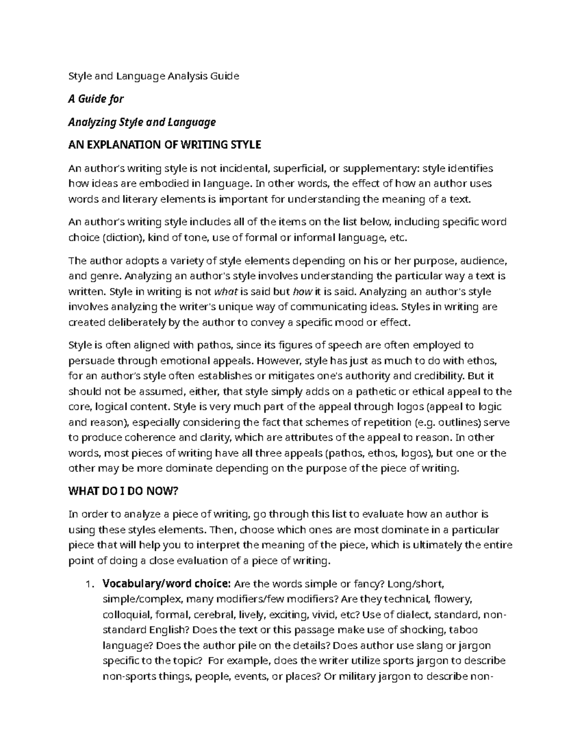 Style and Language Analysis Guide: Understanding Writing Techniques ...