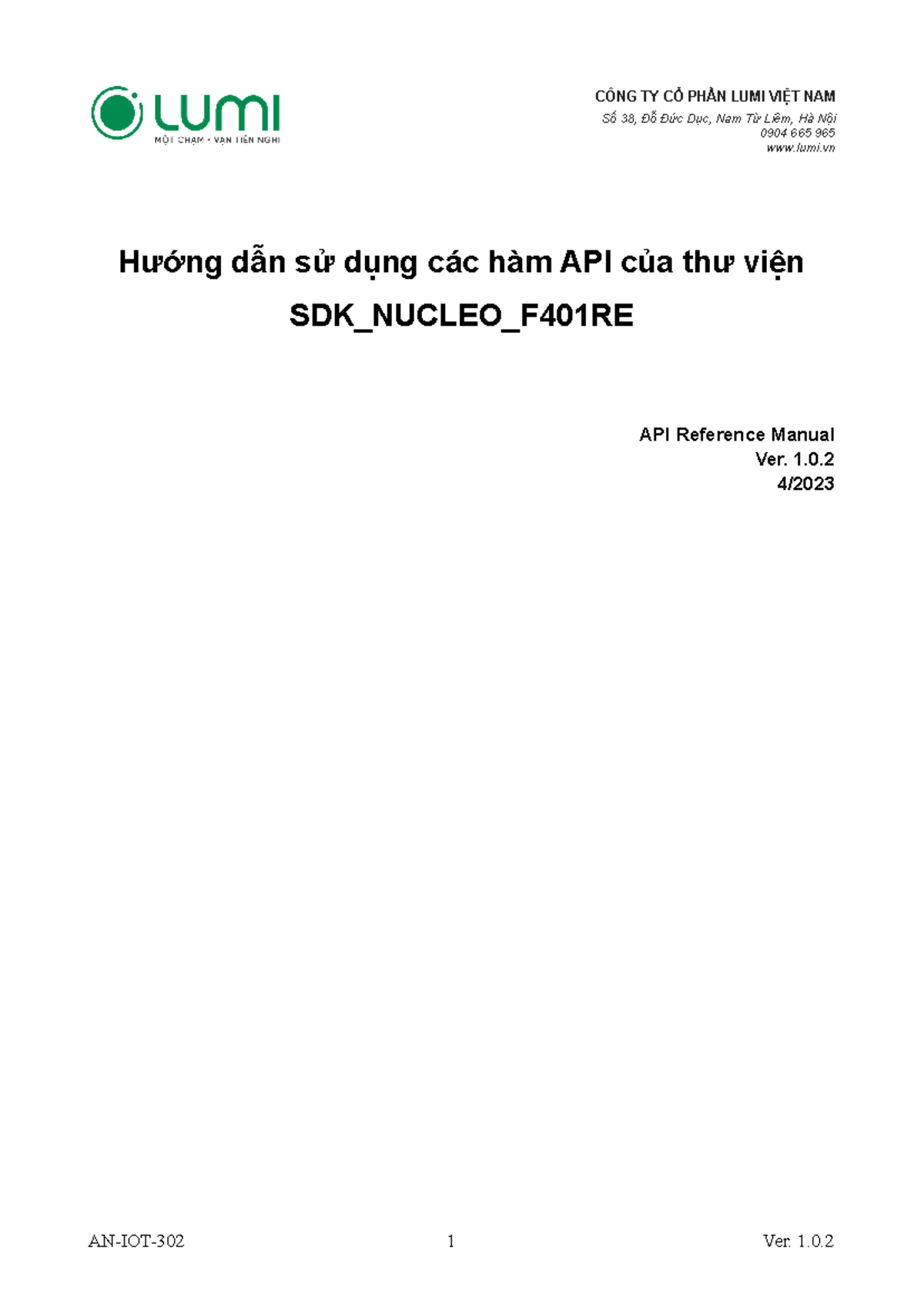 Hướng dẫn Sử Dụng Hàm API của SDK NUCLEO_F401RE - Ver 1.0 - Studocu