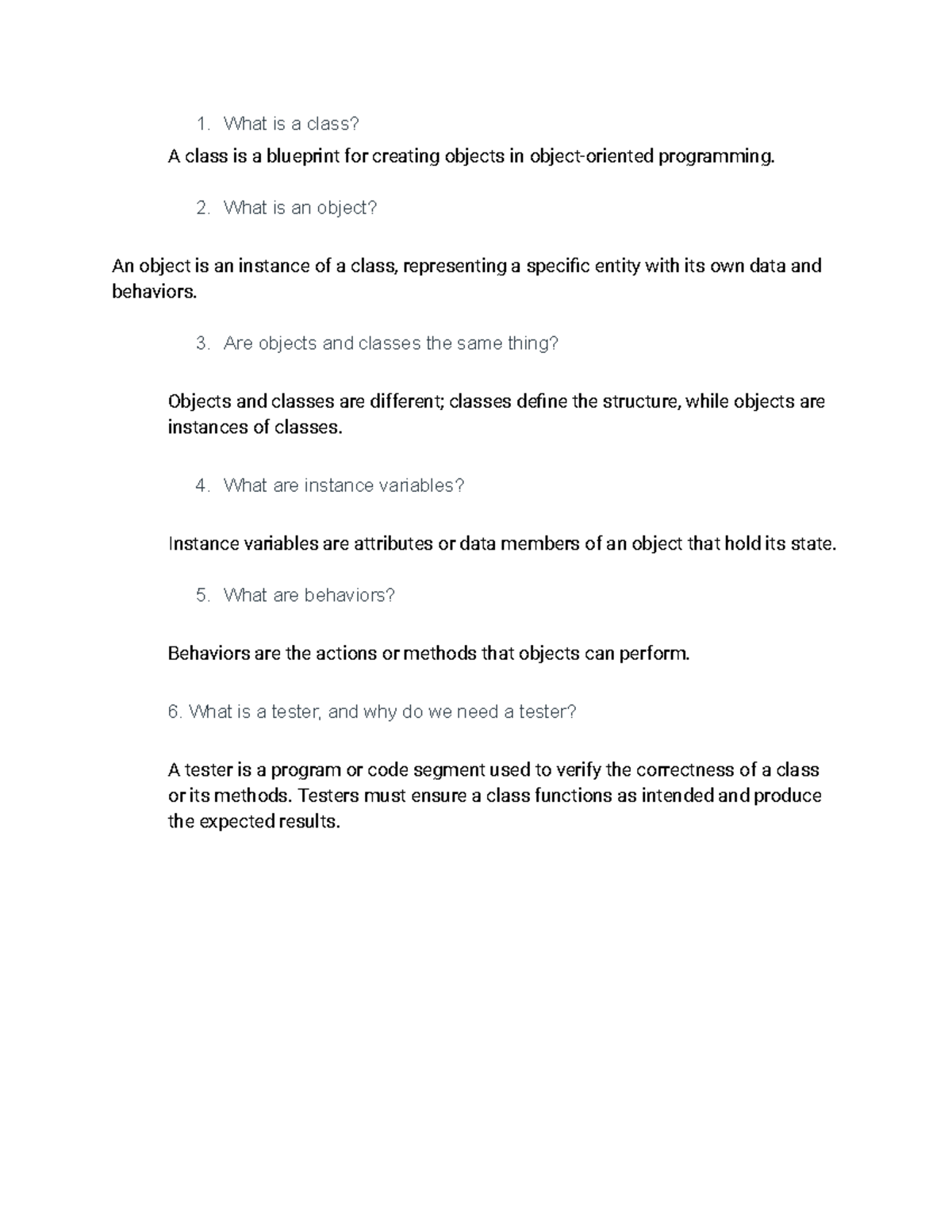 AP Daily Answers: Understanding Classes, Objects, and Methods - Studocu