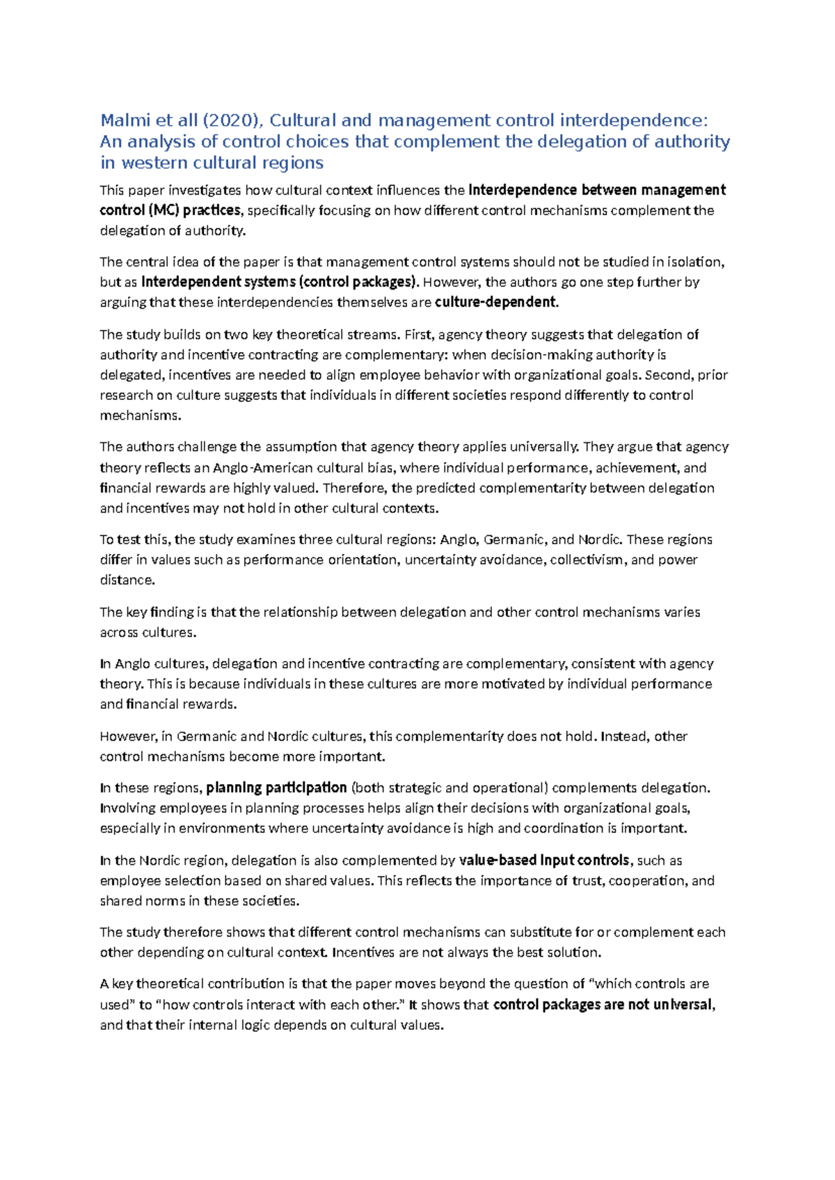 Cultural Control Interdependence: Summary of Malmi et al. (2020 ...