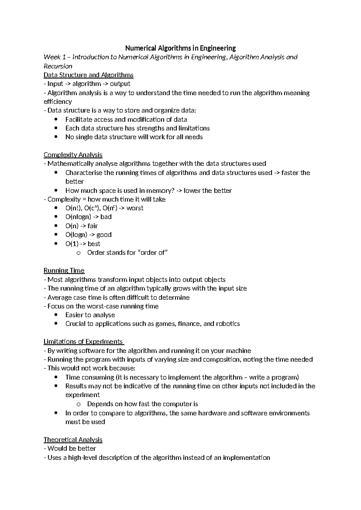 Numerical algorithms in engineering week 1: Introduction to algorithms ...