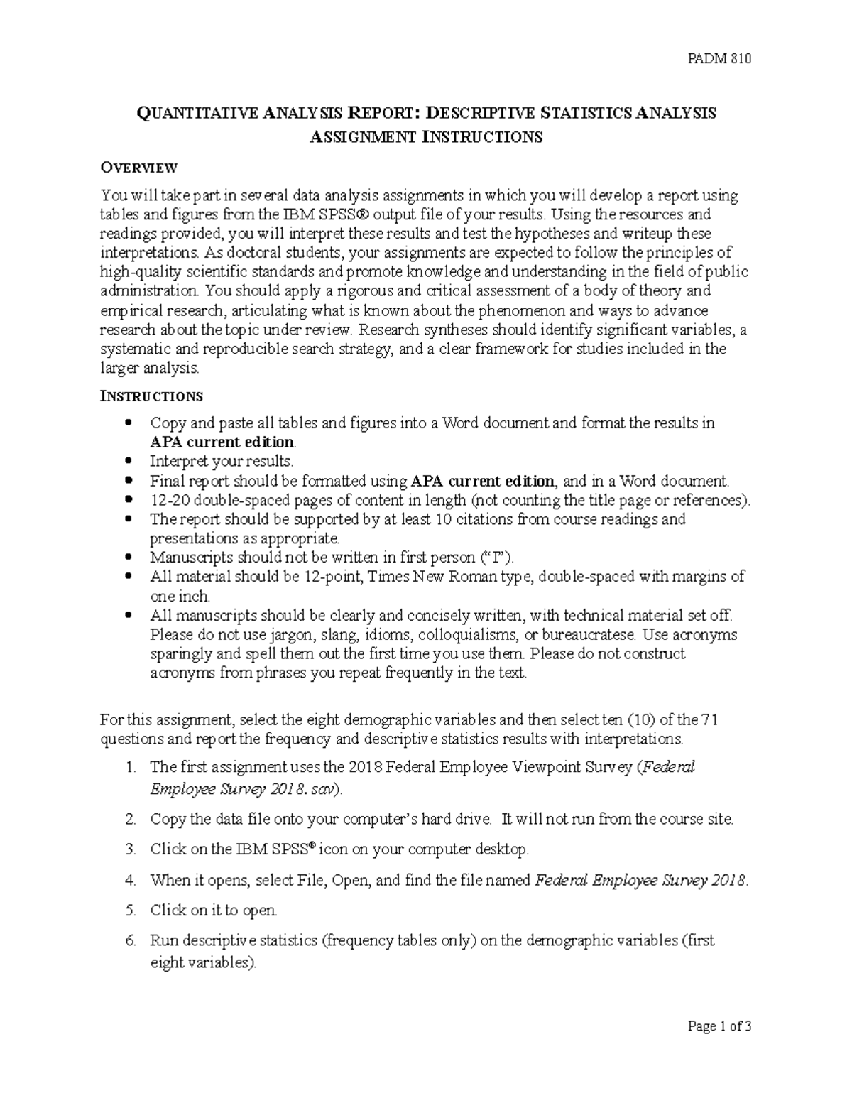 PADM 810 Quantitative Analysis Report: Descriptive Statistics ...