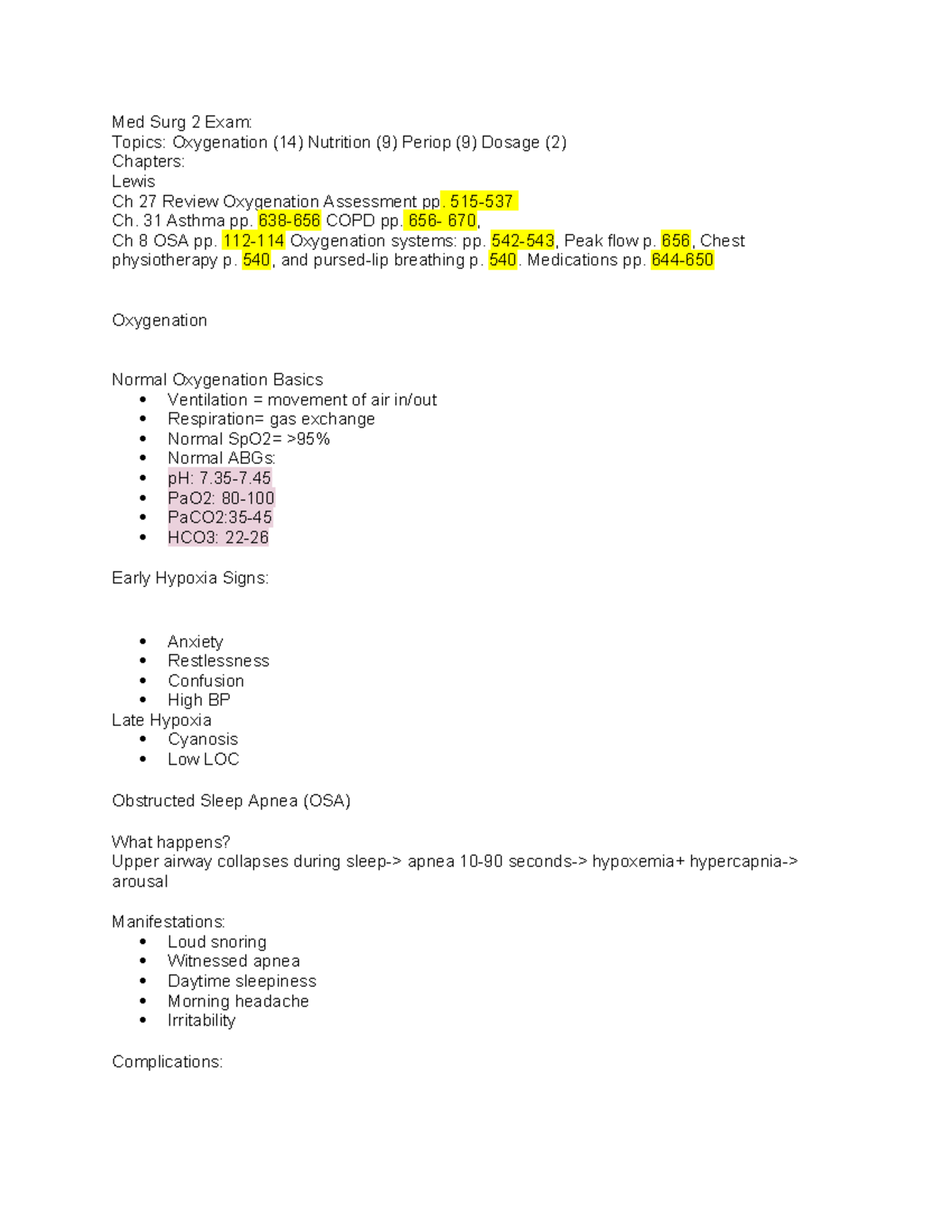 Med Surg 2 Exam 2: Key Topics on Oxygenation, Asthma, and COPD - Studocu