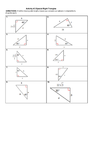 Geom - Wortksheet 2 - Special Right Triangles - WOODRIDGE COLLEGE ...