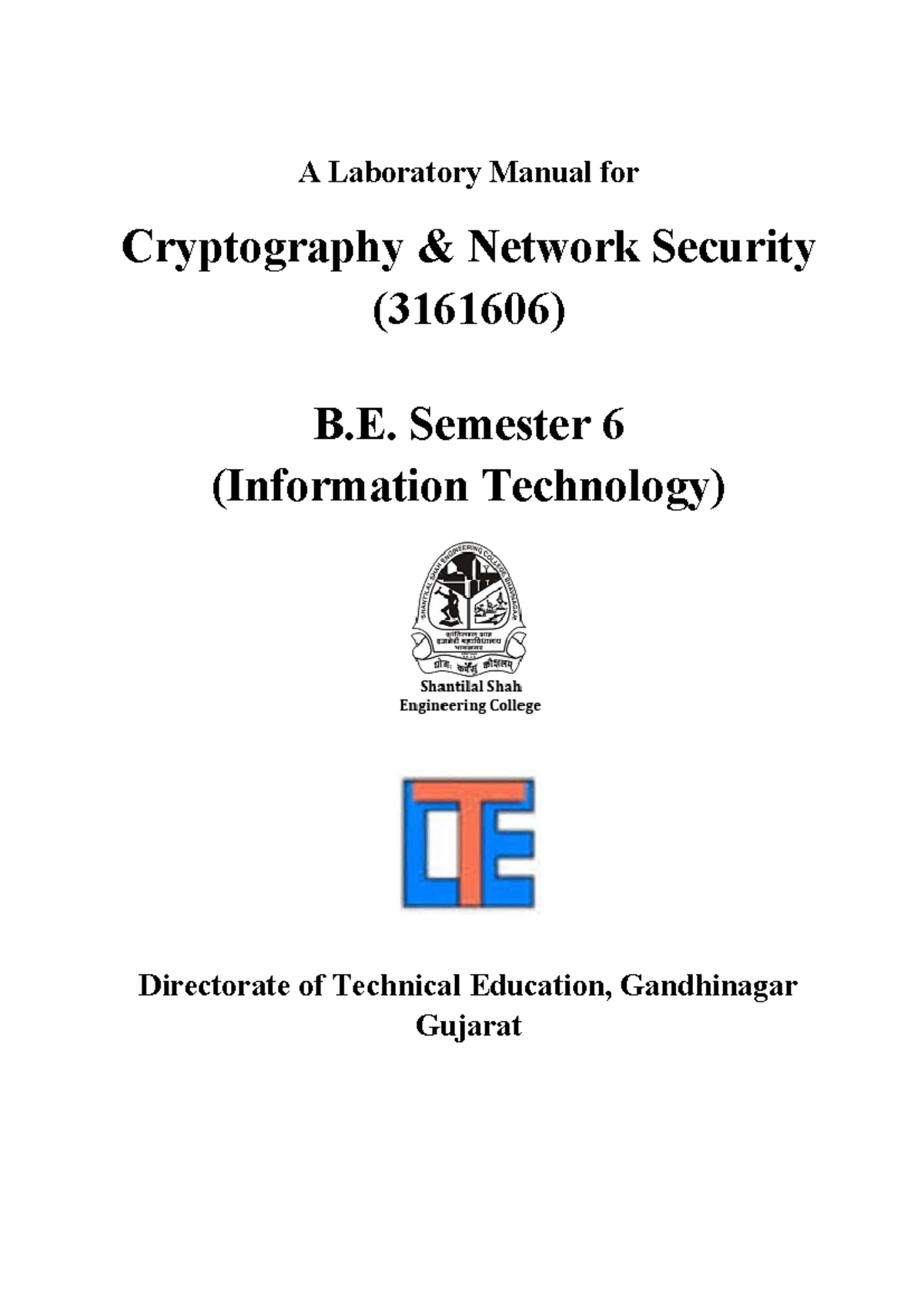 3161606-CNS Lab Manual: Practical Experiments on Cryptography ...