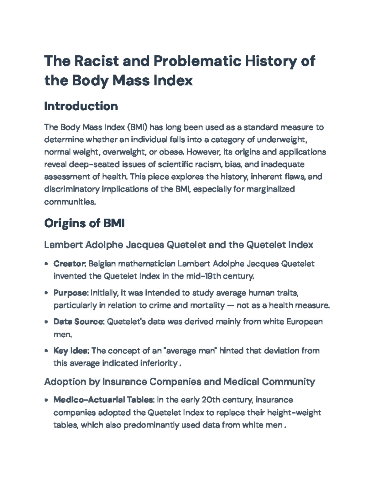 The Problematic and Racially Biased History of Body Mass Index (BMI ...