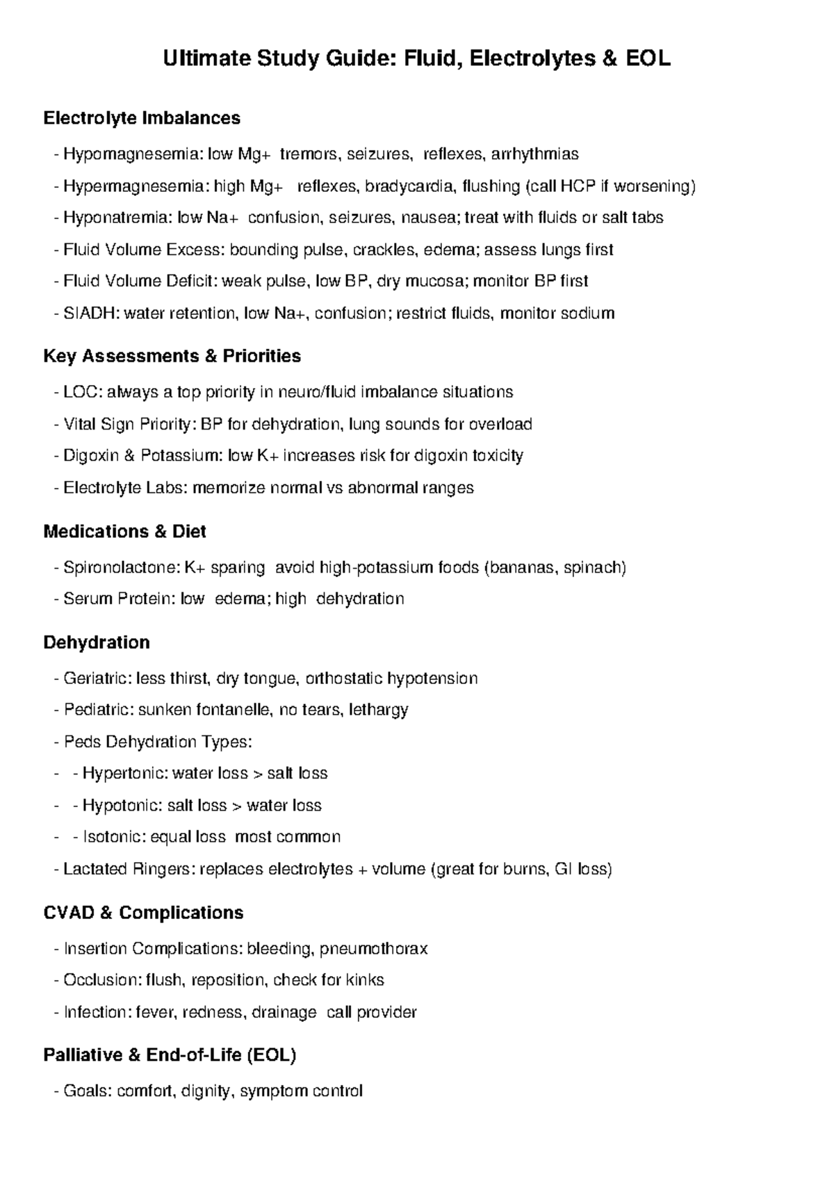 Fluid and Electrolytes Study Guide: Key Concepts & Imbalances - Studocu