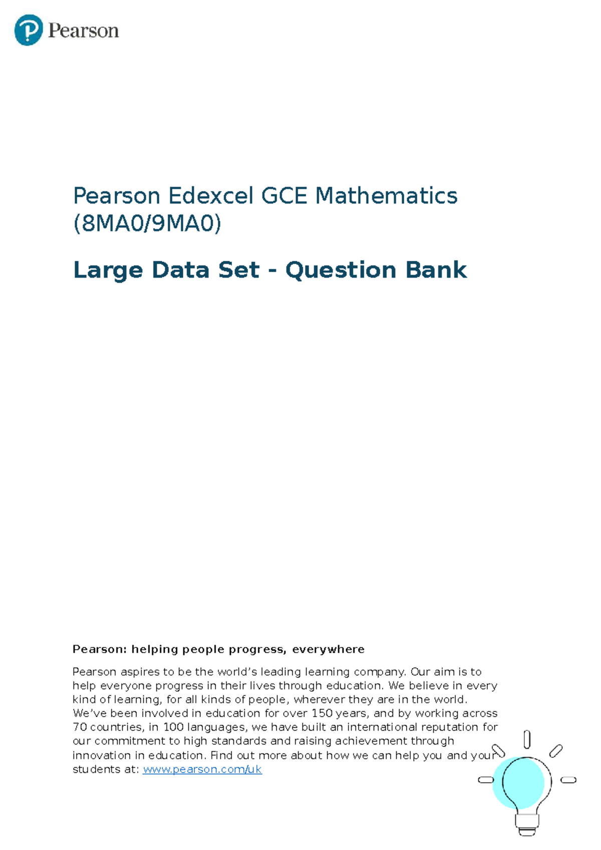 Large Data Set Question Bank for 8MA0 & 9MA0 Exams - Studocu