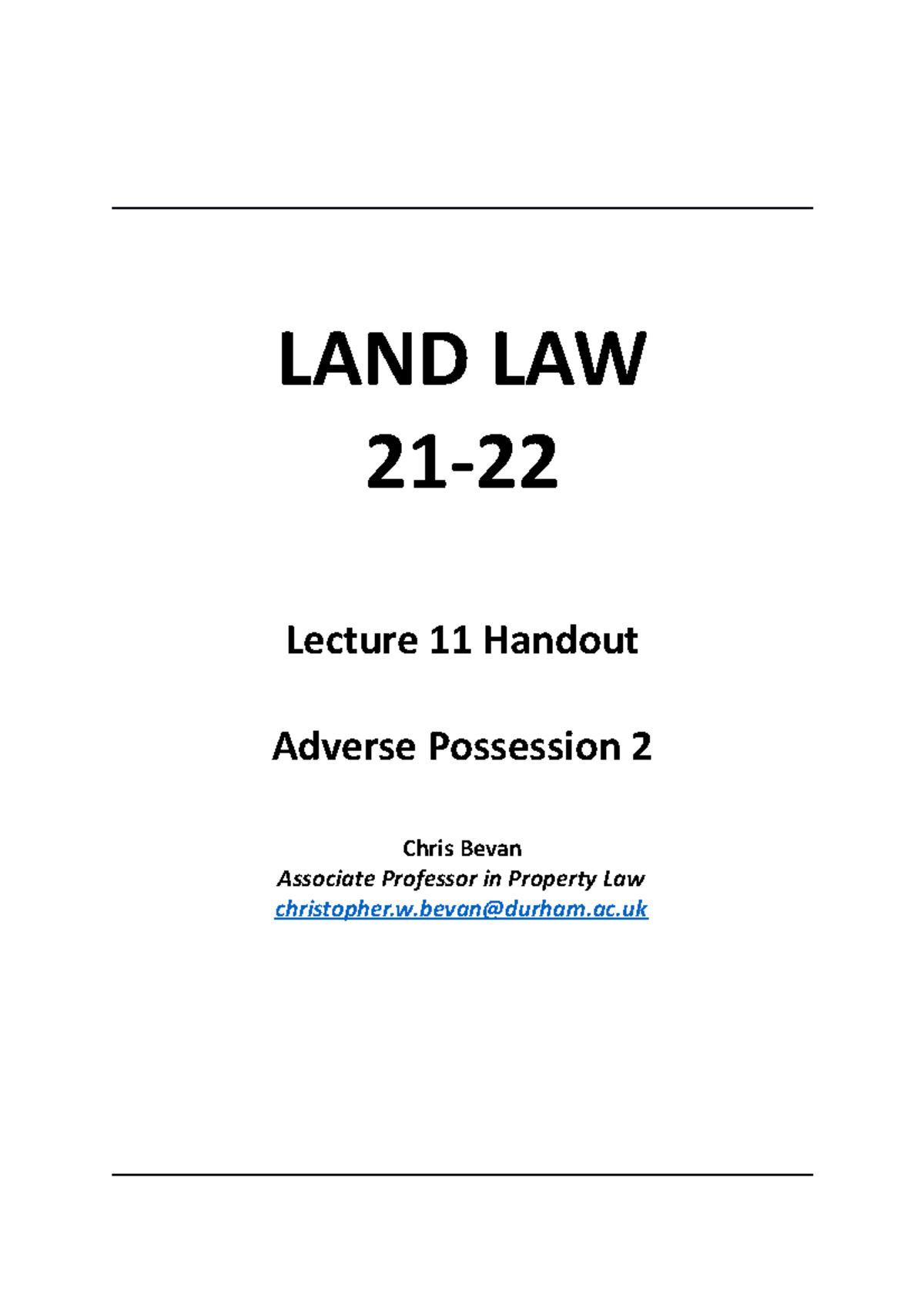 Land Lecture 11 - Adverse Possesion 2 land law 2022 - LAND LAW 21 ...