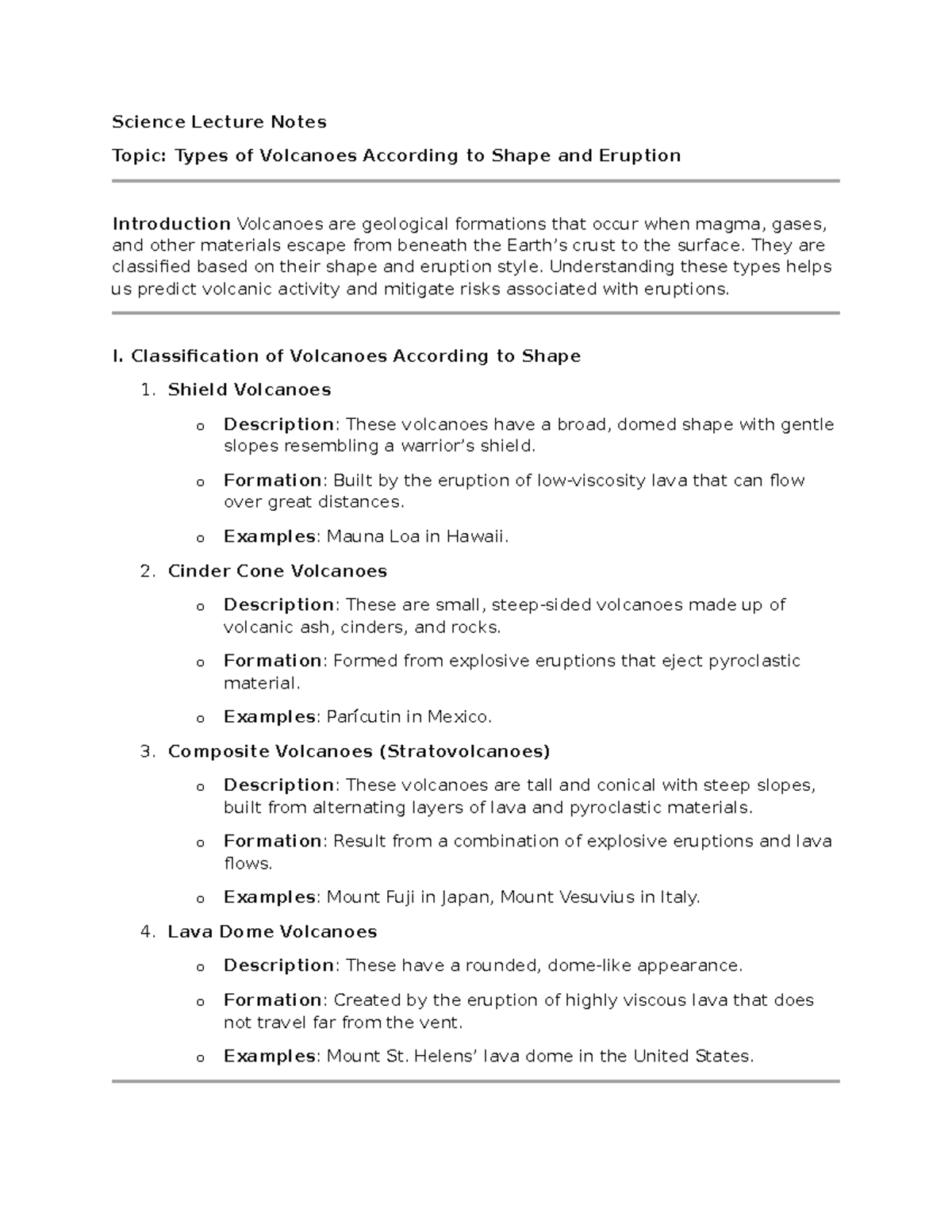 Types of Volcanoes: Shape & Eruption Styles - Science Lecture Notes ...