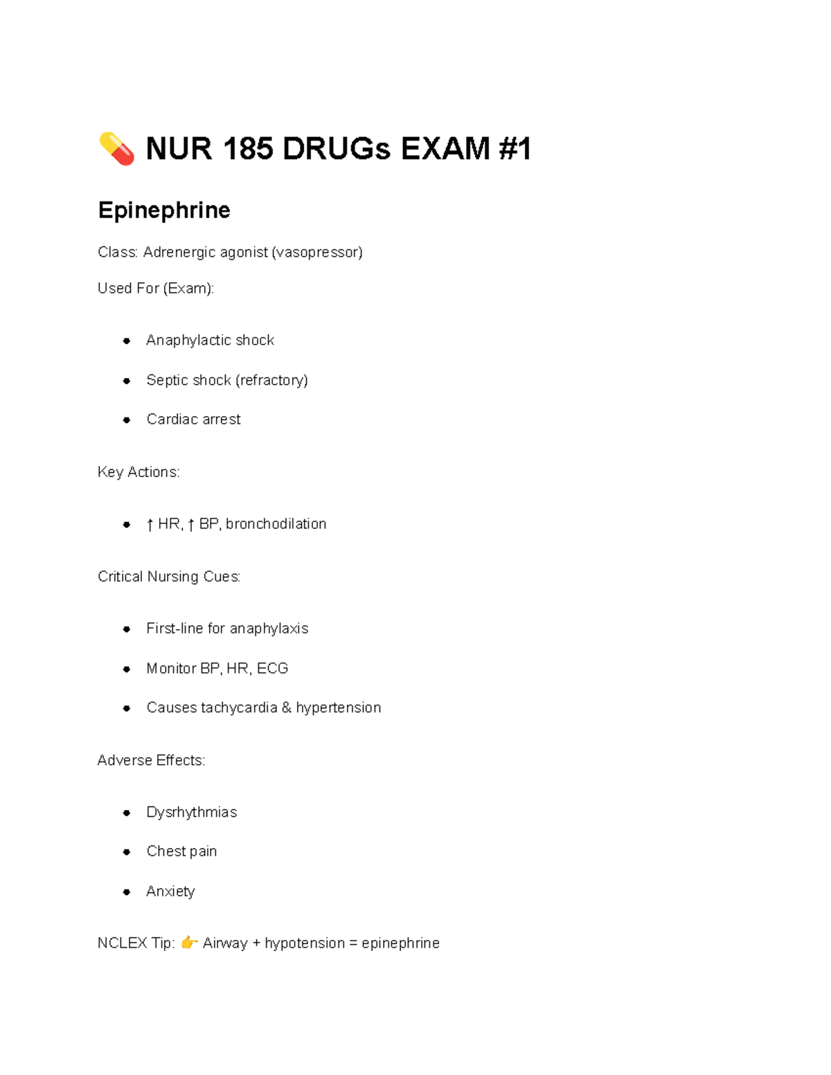NUR 185 Final Exam Study Guide: Key Medications and Nursing Tips - Studocu