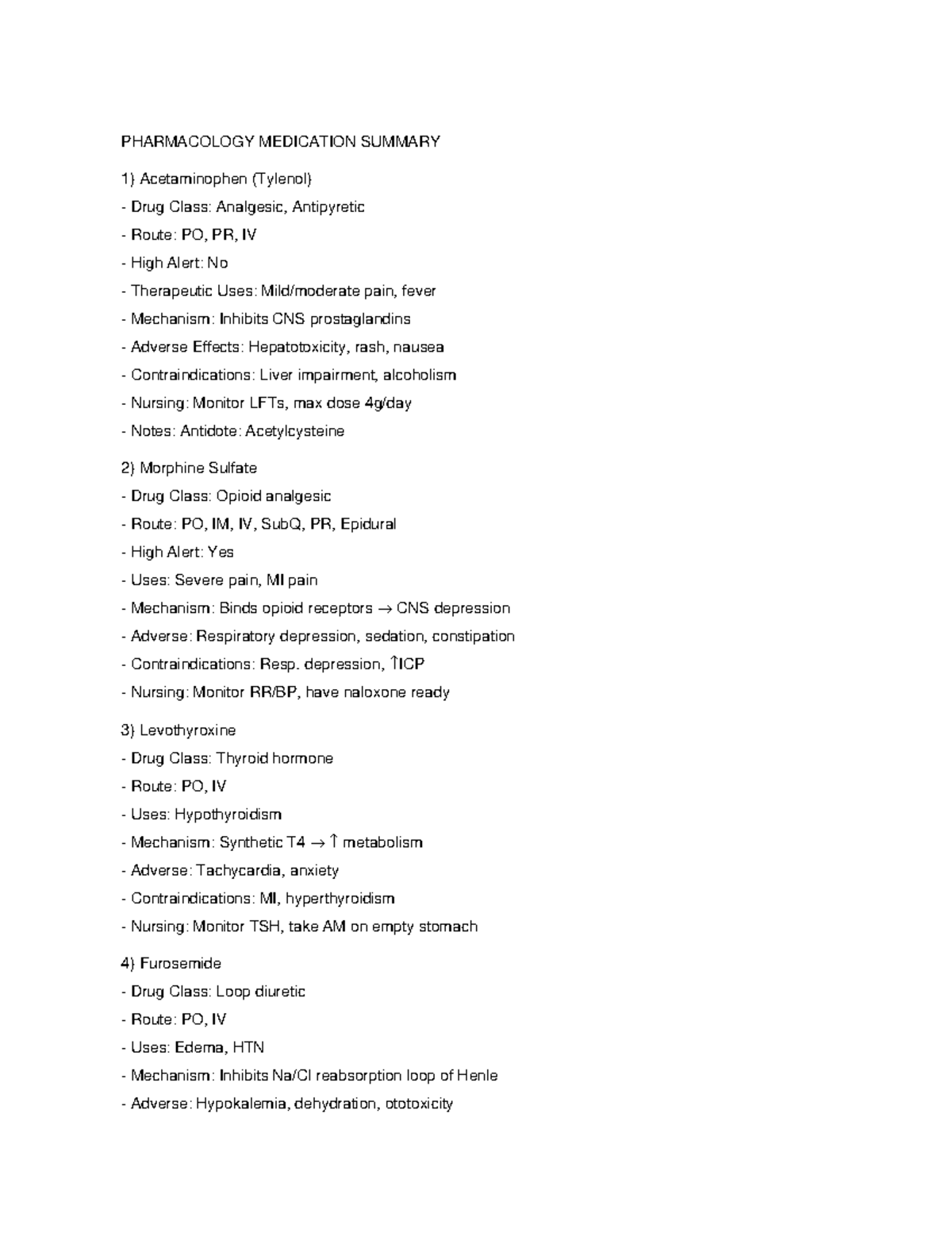 PHARMACOLOGY MEDICATION SUMMARY: Key Drugs & Nursing Considerations ...