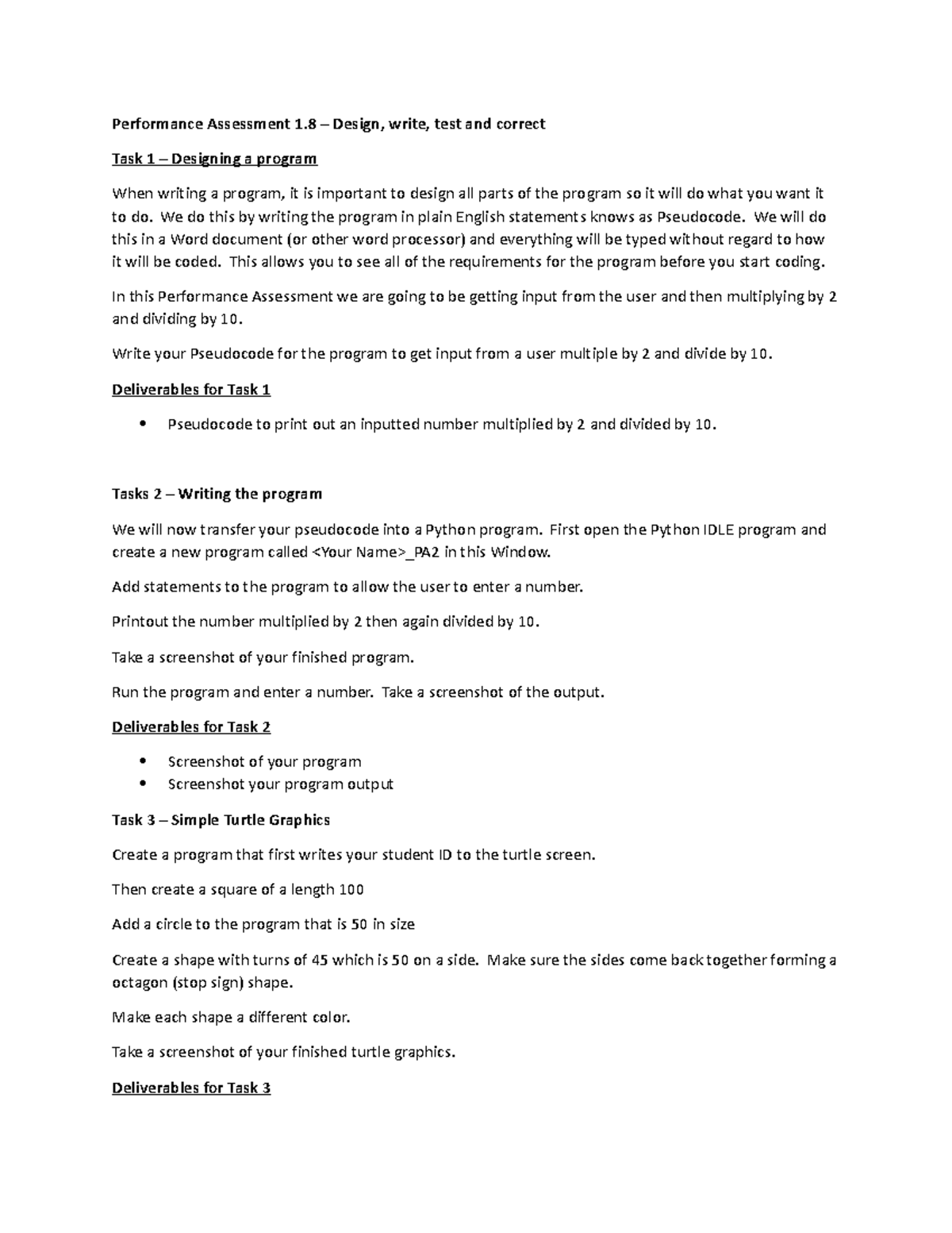 1.8 Performance Assessment: Design, Write, Test & Correct a Program ...