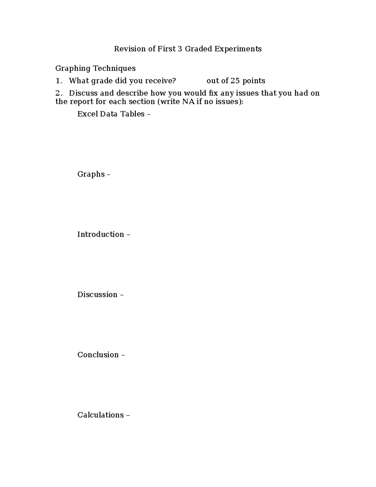 Revision of First 3 Graded Experiments - Revision of First 3 Graded ...