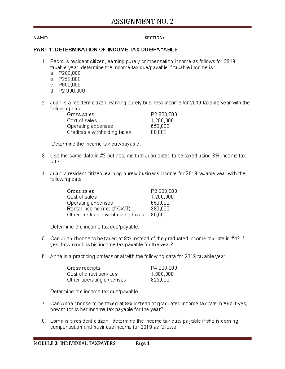 Income Tax Classification of Taxpayers: BSU Tax Study Guide - Studocu
