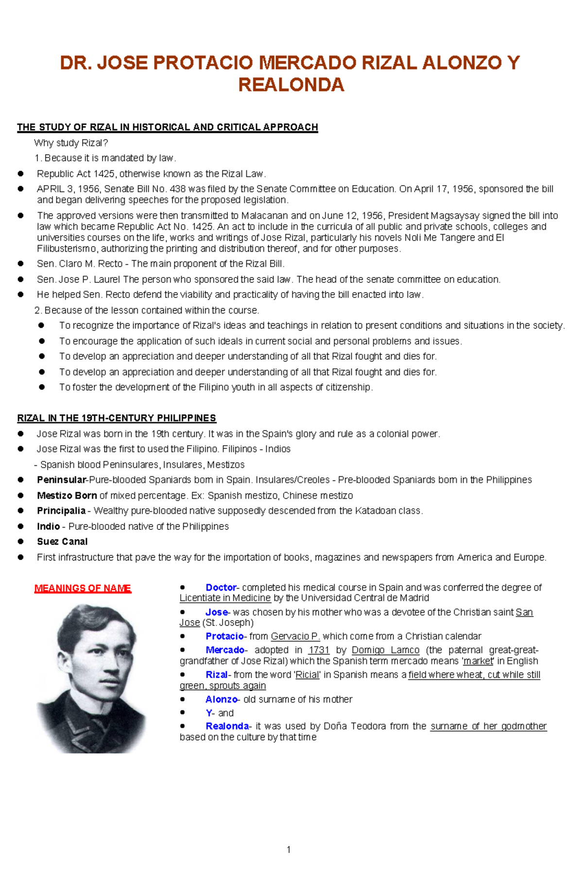 RIZAL 101: Lecture Notes on the Life and Works of Jose Rizal - Studocu