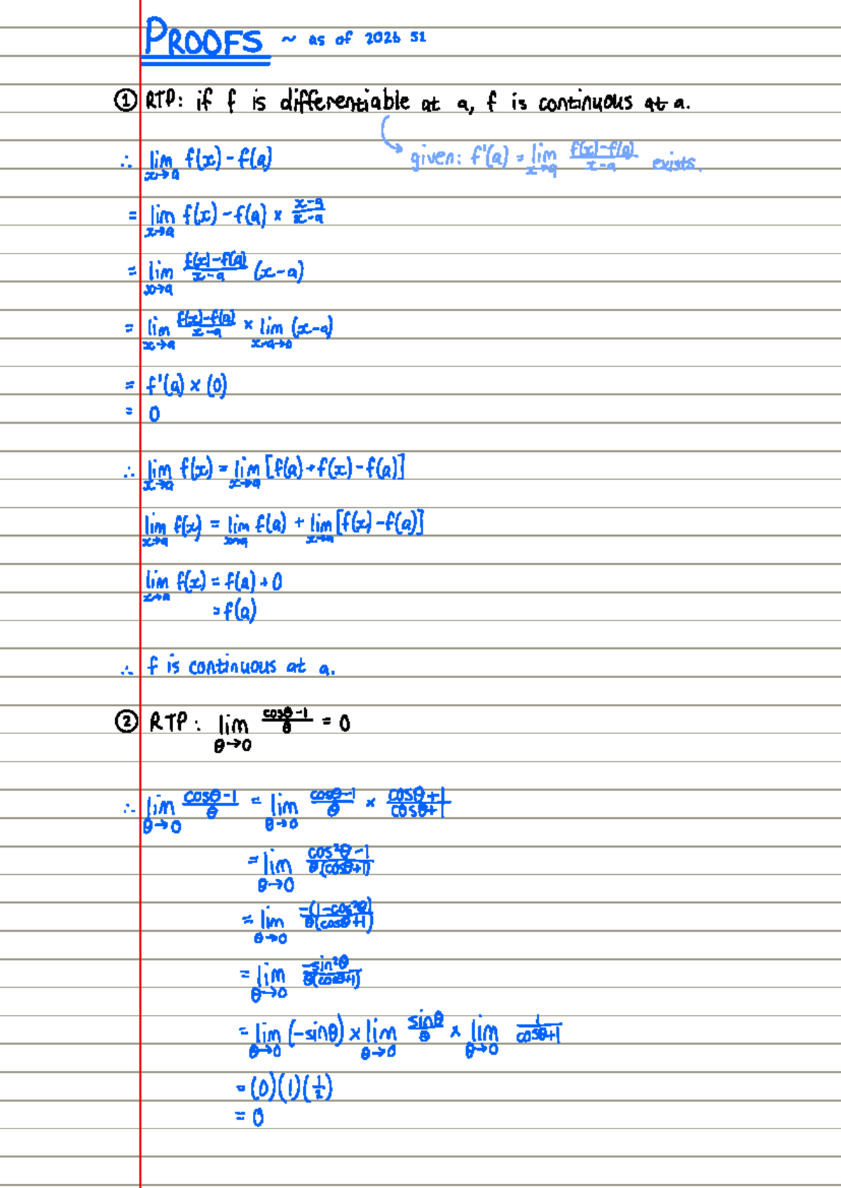 Proofs for Calculus Concepts: Continuity, Differentiability, and ...