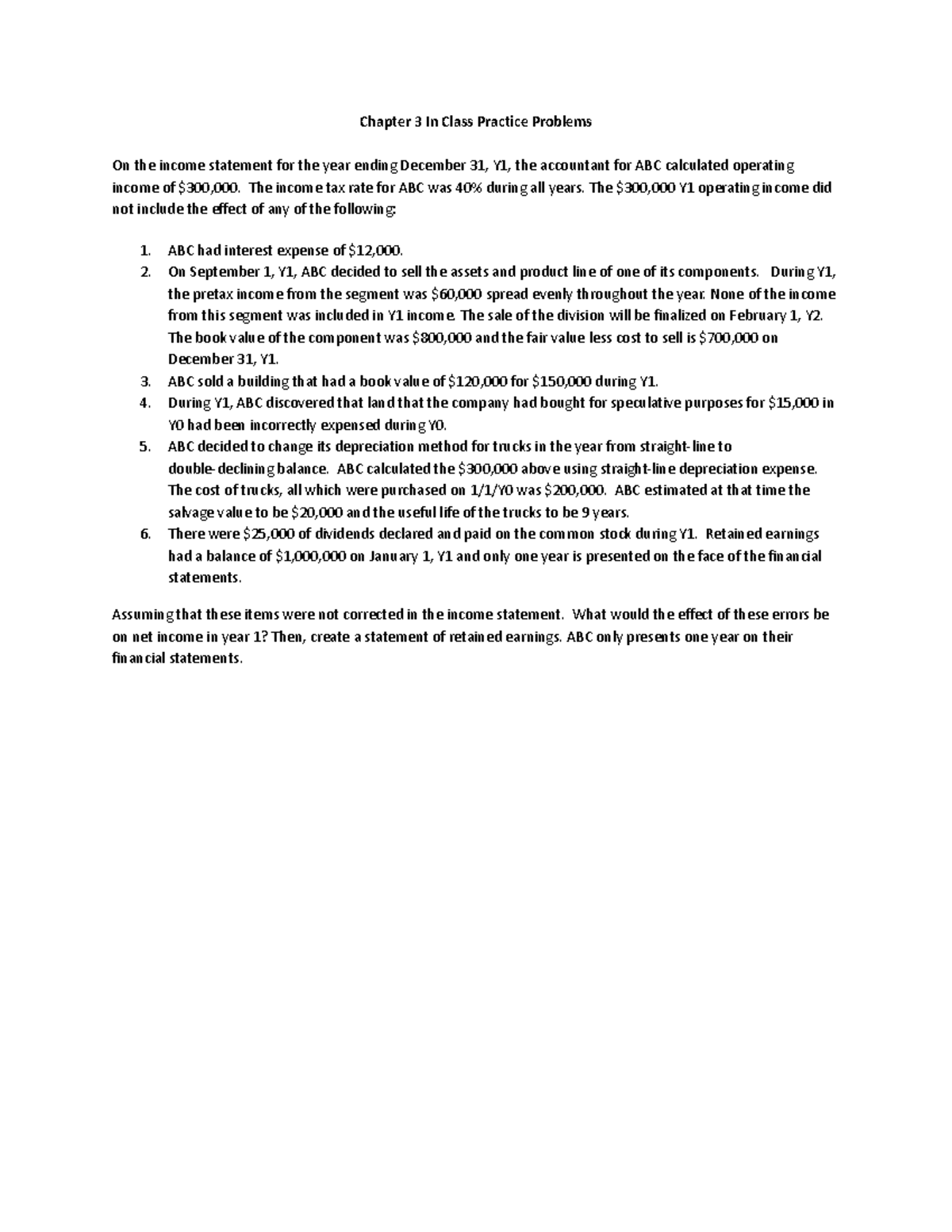 Chapter 3 In-Class Practice Problems: Income Statement Analysis - Studocu