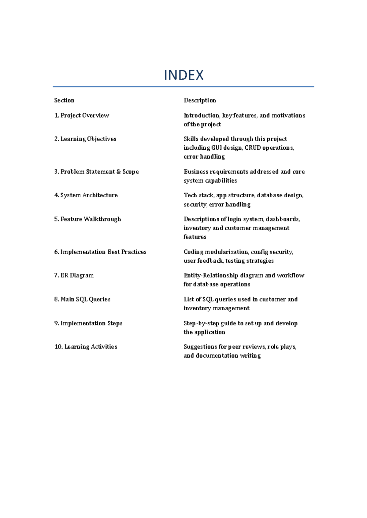 Project Index Overview: Key Features & Learning Objectives - Studocu
