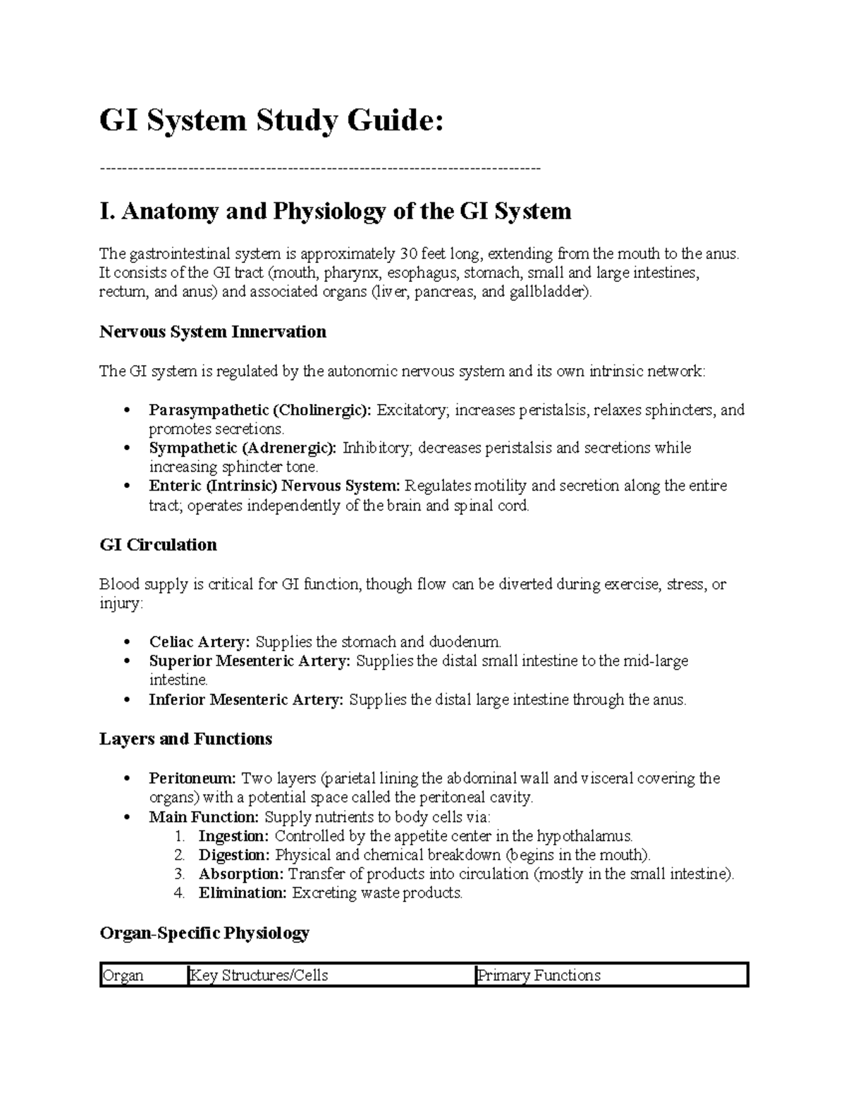 GI System Study Guide: Anatomy, Physiology & Disorders for Exam 4 - Studocu