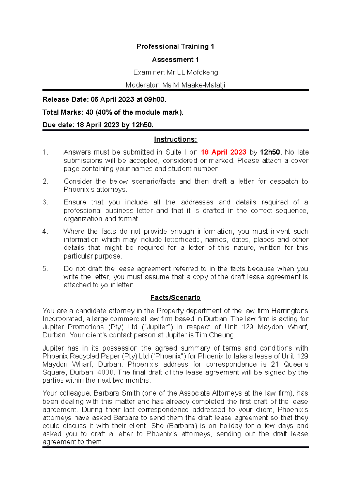 Question Professional Training 1 Practical Assessment 1 2023 ...